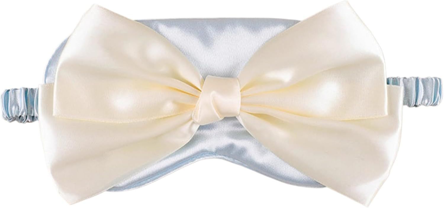 Cute Bow Satin Eye Mask for Women Girls, Breathable Cooling Nap Sleep Cover for Summer Dorm Essentials Blue