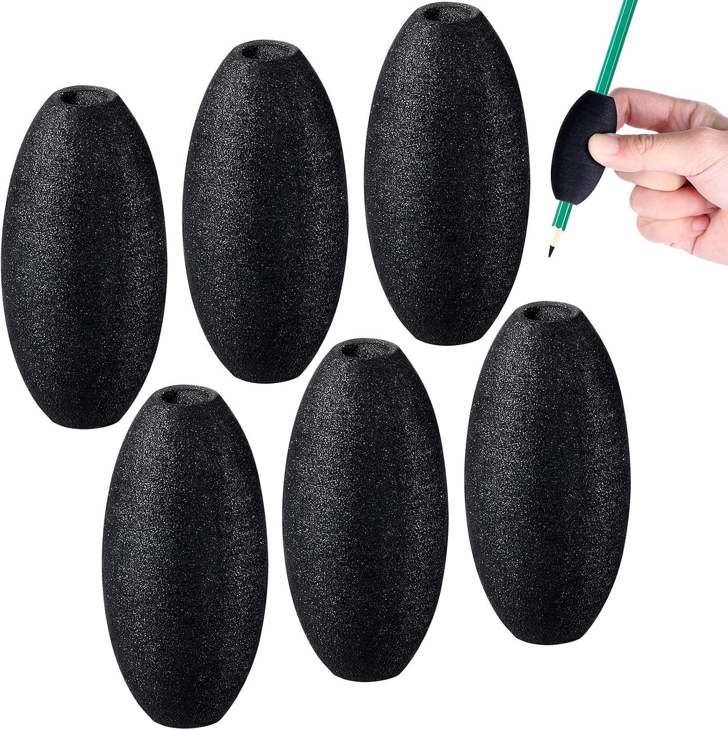 Writing Aid Trainer for Adults Foam Egg Grips Pen Cushioned Holders Writing Aid Trainer for Handwriting Drawing Preschool Supplies Right or Left Hand Use, 6 Pieces Black