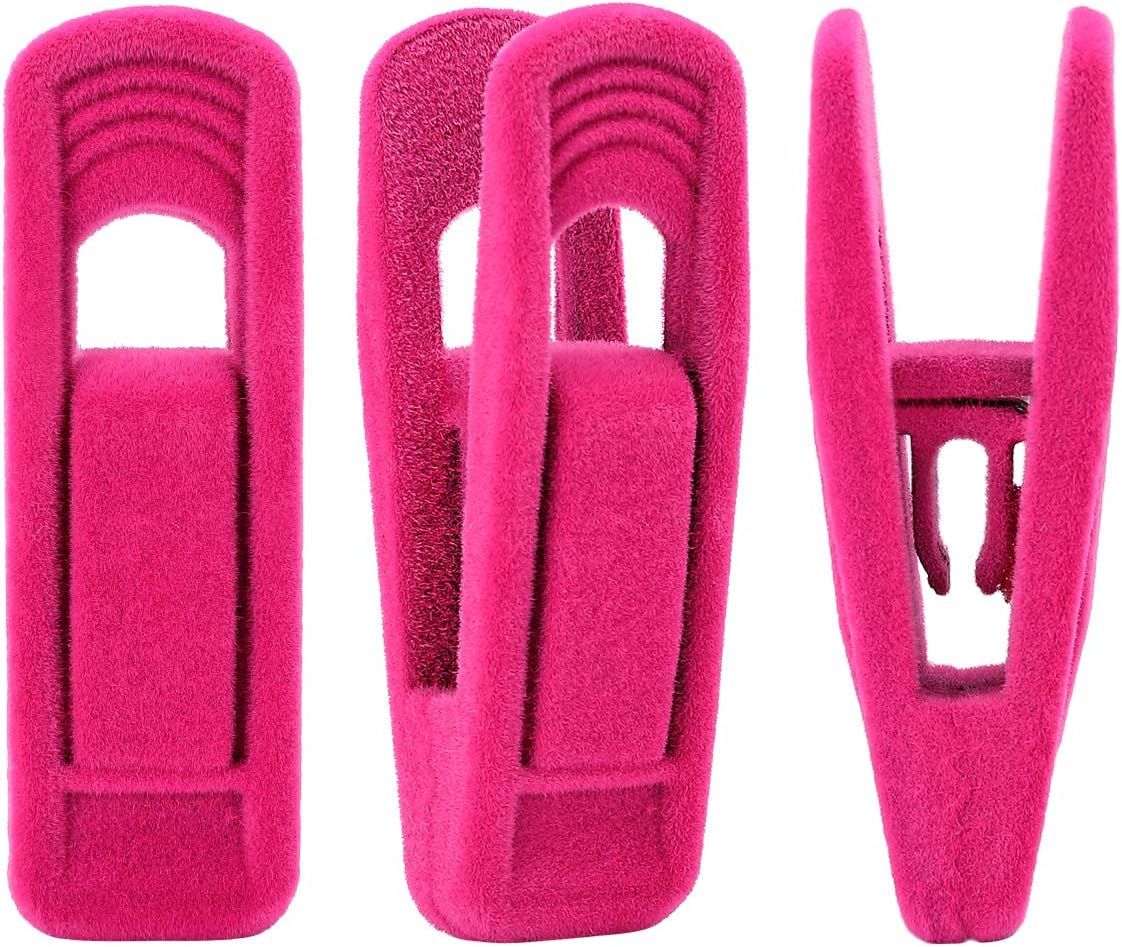Hot Pink Velvet Hangers Clips, Pants Hangers Velvet Clips, Strong Finger Clips Perfect for Thin Velvet Hangers 20 Pcs, Hot Pink