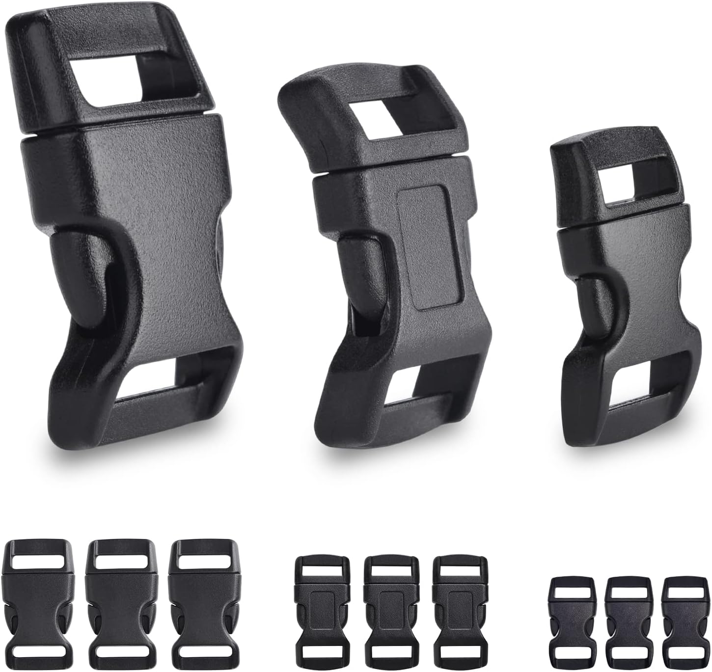 CooBigo 60 Pack Paracord Bracelets Buckles, 5/8, 1/2 and 3/8 Inch Contoured Paracord Buckles, Plastic Side Release Clasp for Parachute 550 Cord Bracelets Clasps Clip Dog Collar Accessories 20 Each