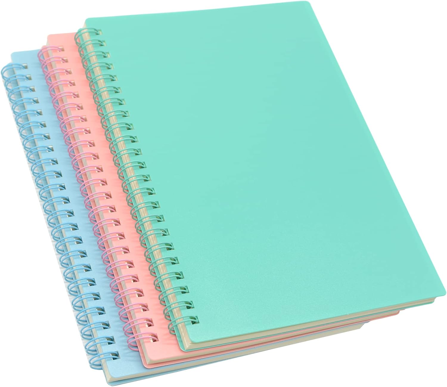 Yansanido Spiral Notebook, 3 Pcs A5 Thick Plastic Hardcover 8mm Ruled 3 Color 80 Sheets -160 Pages Journals for Study and Notes Light Pink,Light Green,Light Blue, A5 5.7" x 8.3"-Ruled