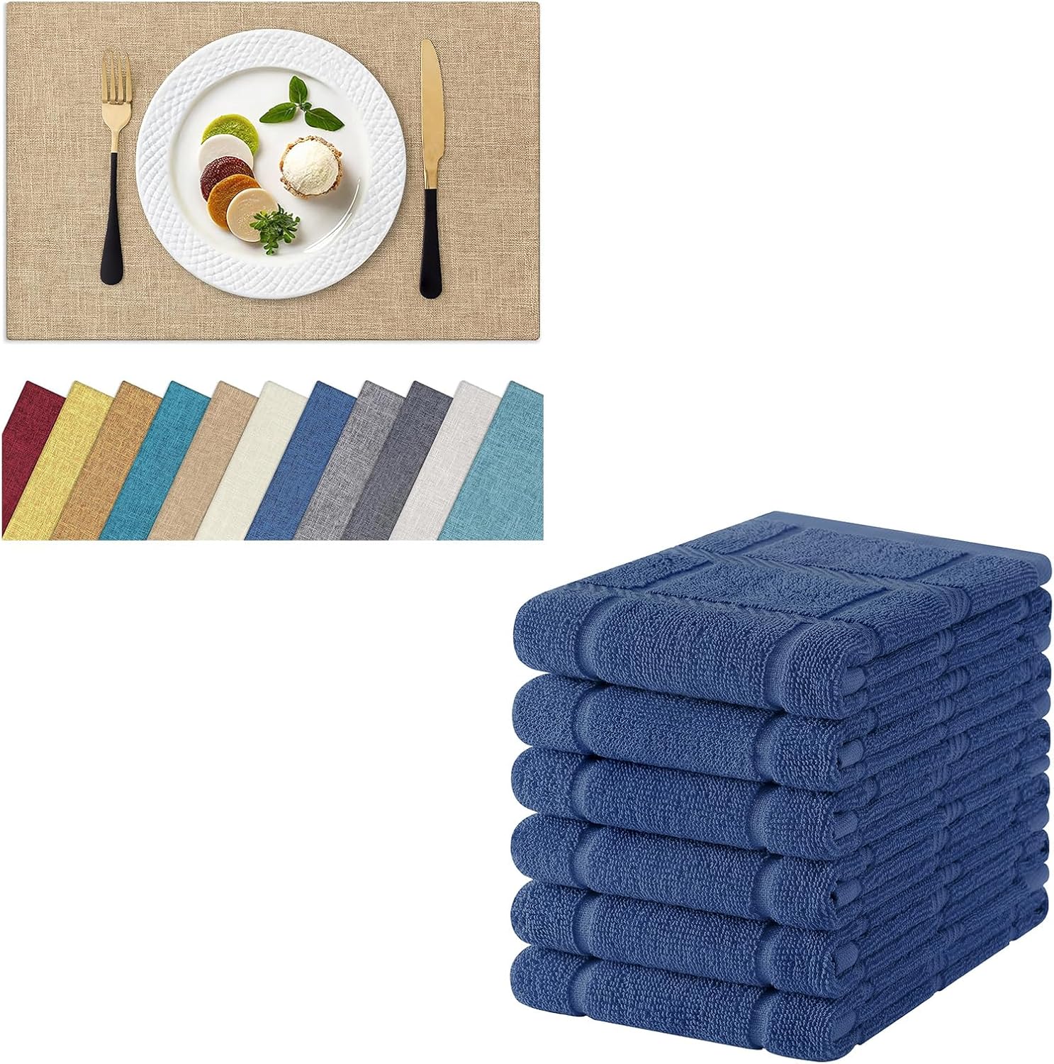 Homaxy Cloths Placemats for Dining Table Set of 8 13" x 19", Flaxen , Heat Resistant Washable Cotton Linen Blend Table Mats and Kitchen Towels 18"x28", 6 Pack Large Cotton 380 GSM Dish Towels
