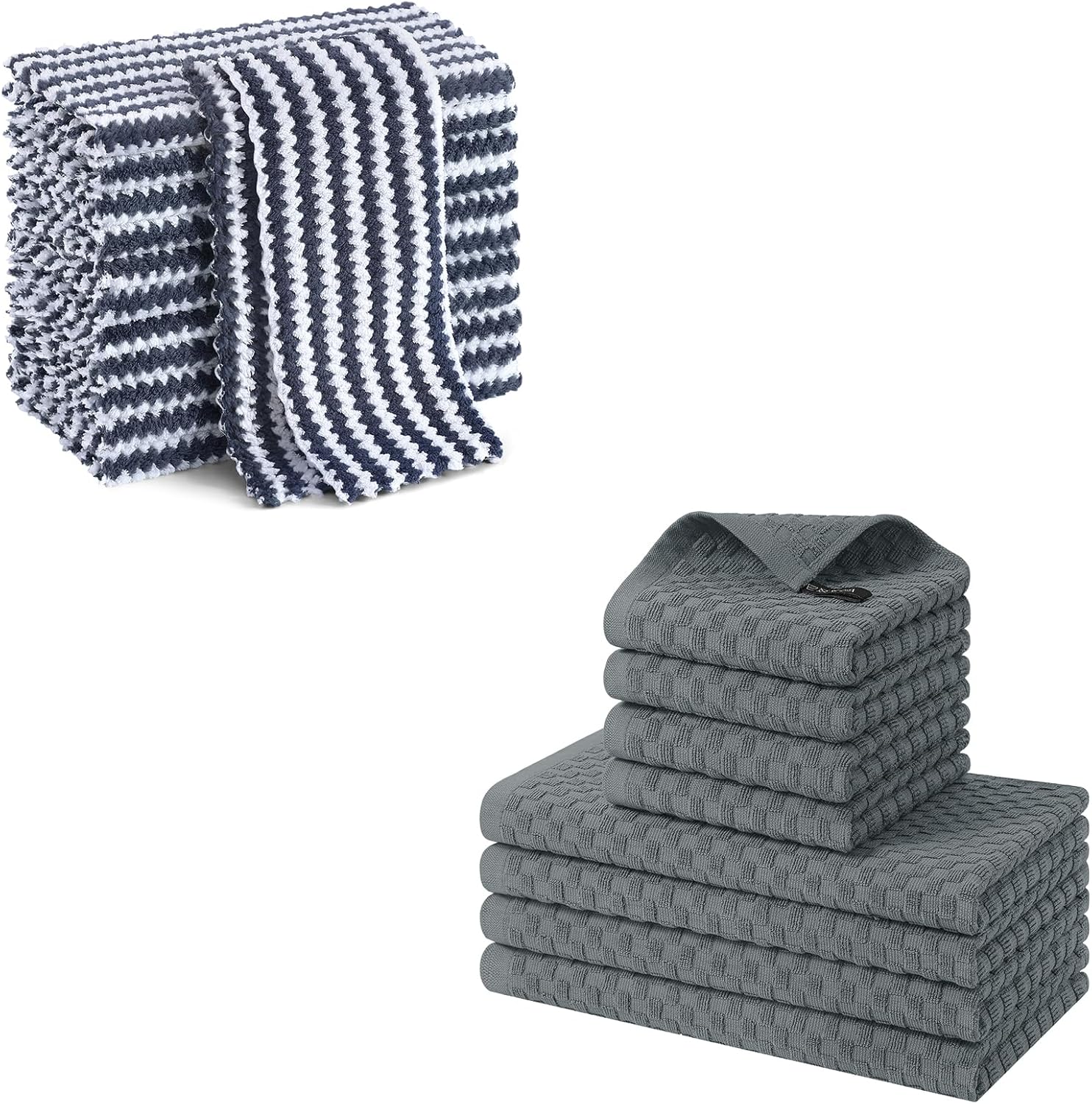 Homaxy 12 Pack Kitchen Dish Cloths 10 x 10 inches, Dark Grey , Ultra Soft and Absorbent Dish Towels and 100% Cotton Kitchen Towels and Dishcloths Set 12 x 12 & 15 x 25 Inches, Set of 8 Bulk