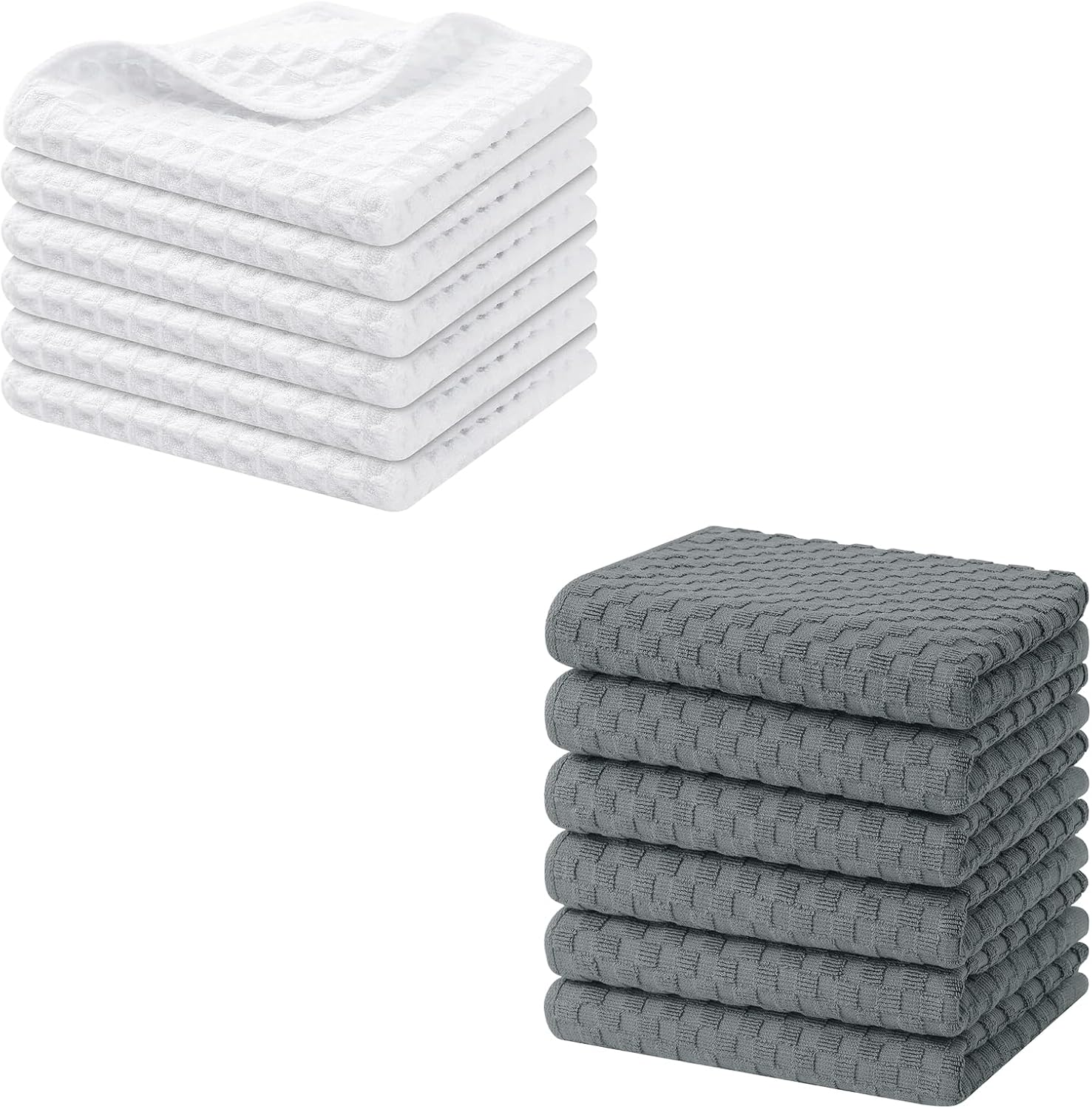 Homaxy Microfiber Waffle Weave Kitchen Dish Cloths 6 Pack, White , 12 x 12 Inch Ultra Absorbent and Terry Kitchen Towels 15" x 25", 6 Pack, Dark Grey