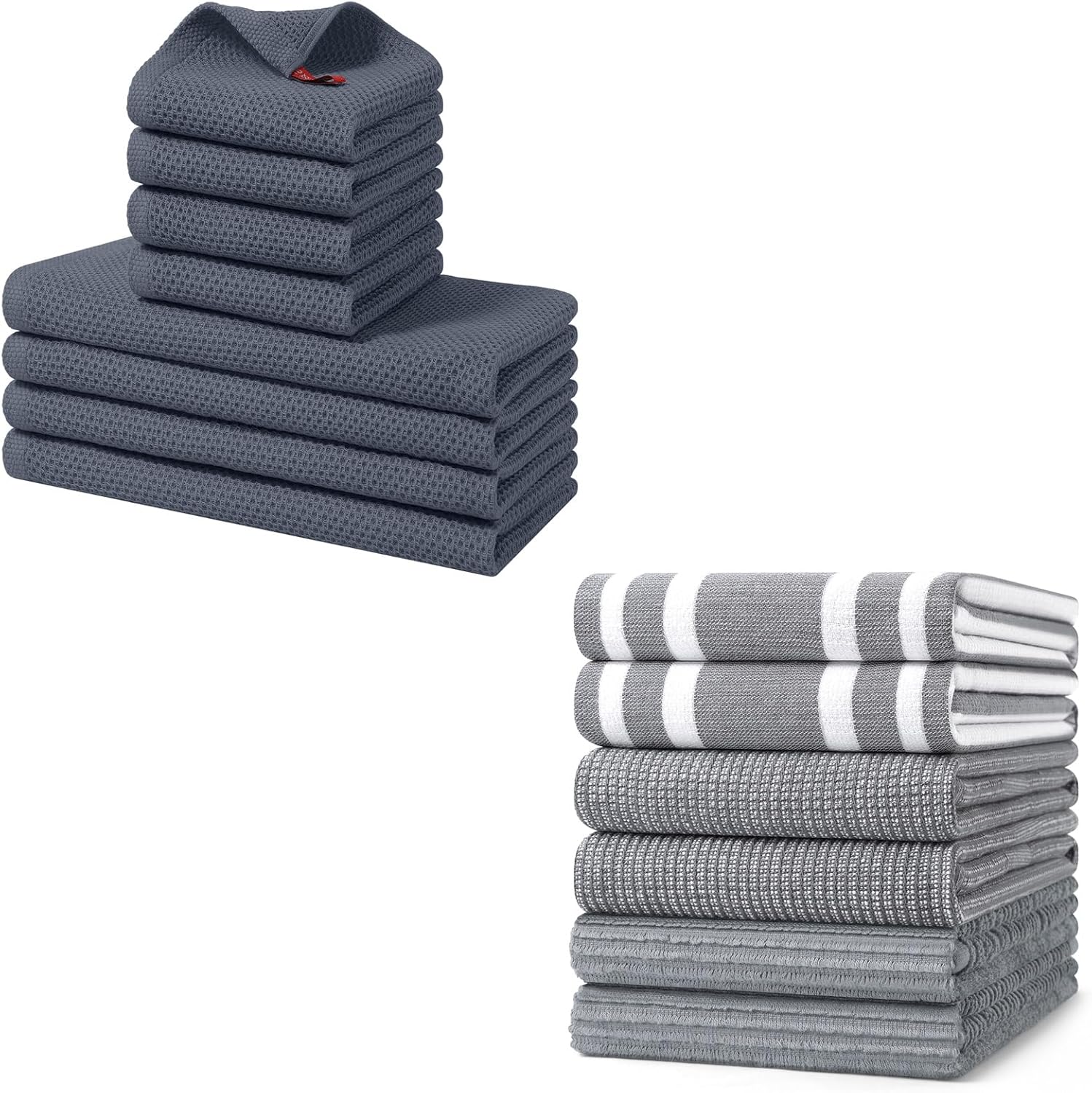 Homaxy Dishcloths Set, 12 x 12 Inches and 13 x 28 Inches, Set of 8 Bulk Kitchen Towels Set, Dark Grey and Premium Kitchen Towels 18”x 28”, 6 Pack , Grey