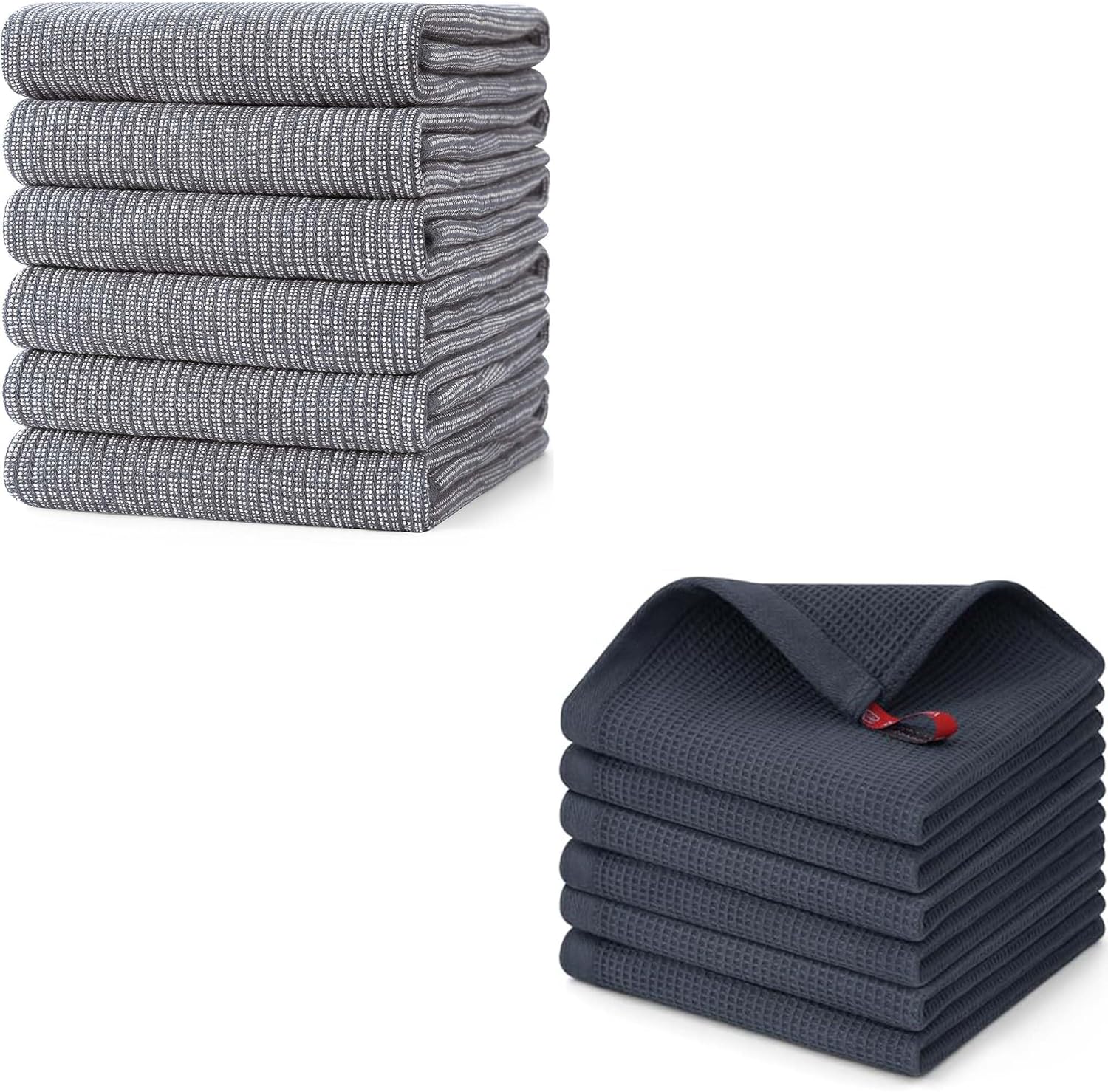 Homaxy Kitchen Towels and Dishcloths Set, 12 x 12 Inches and 18 x 28 Inches, Set of 12 Bulk Cotton Kitchen Towels Set, Ultra Soft Absorbent Dish Towels for Washing Dishes, Grey & Dark Grey