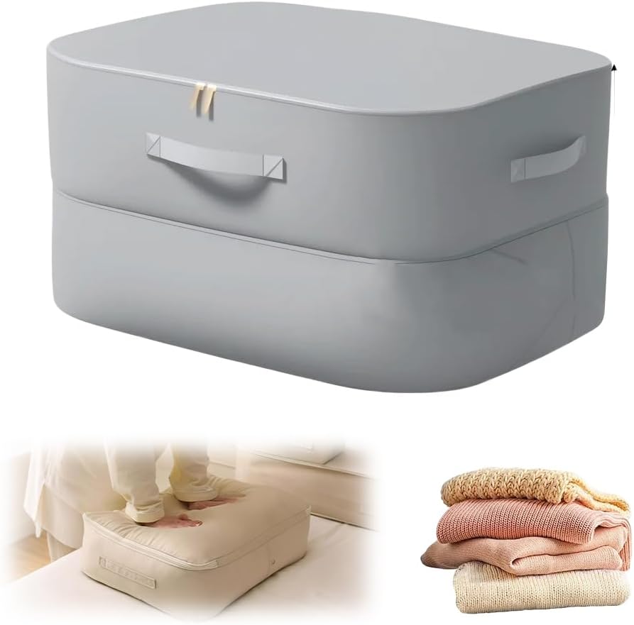 2026 New 3-Layer Ultra Space Saving Self Compression Organizer, Multifunctional Comforter Storage Bag for Comforters, Clothes, Blankets, Home Organization Must Haves Gery, Large
