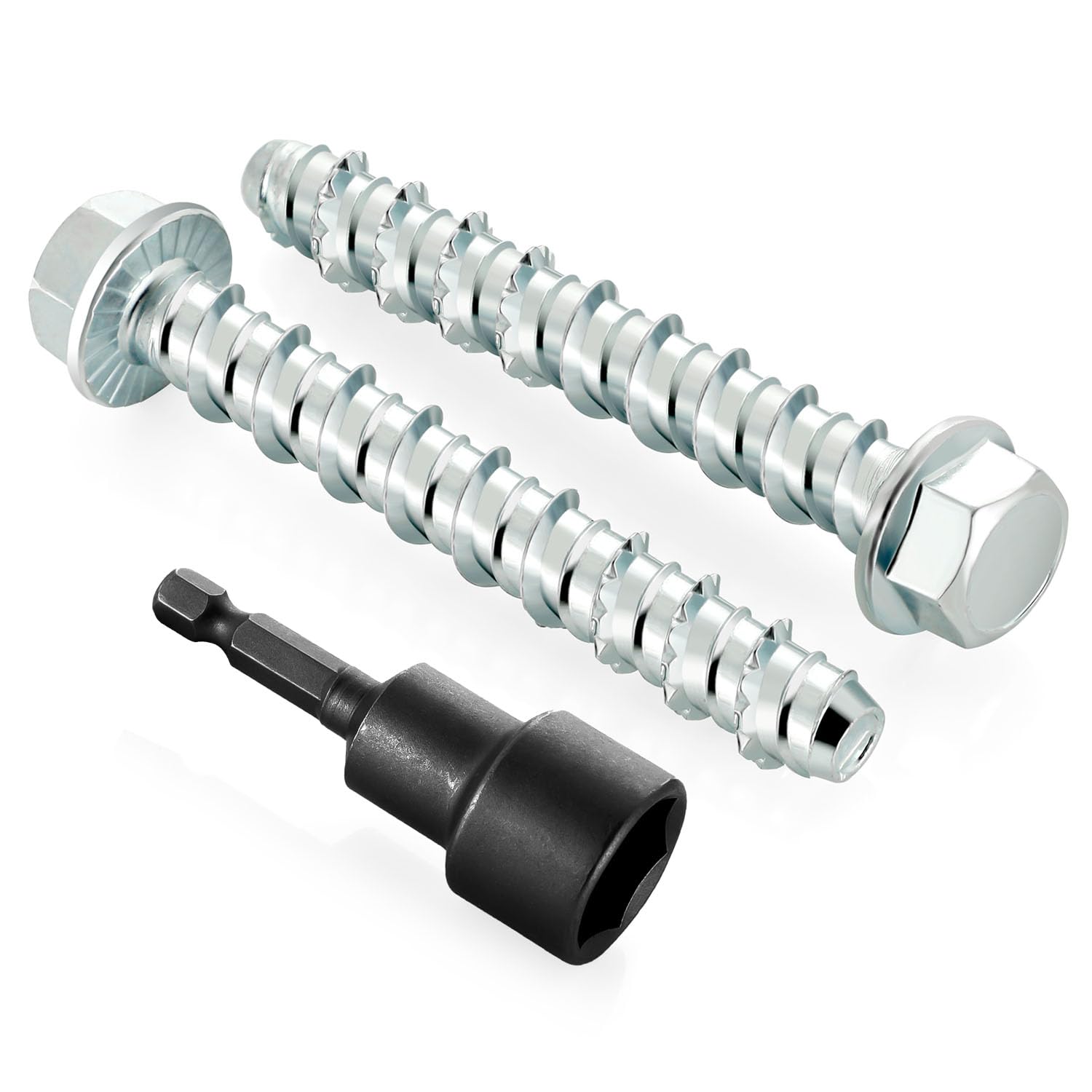 3/8" x 2-1/2" Concrete Screws, Zinc Plated Large Diameter Concrete Screw for Anchoring to Masonry, Concrete, Brick or Block, 25 PCS Including One Socket Wrench