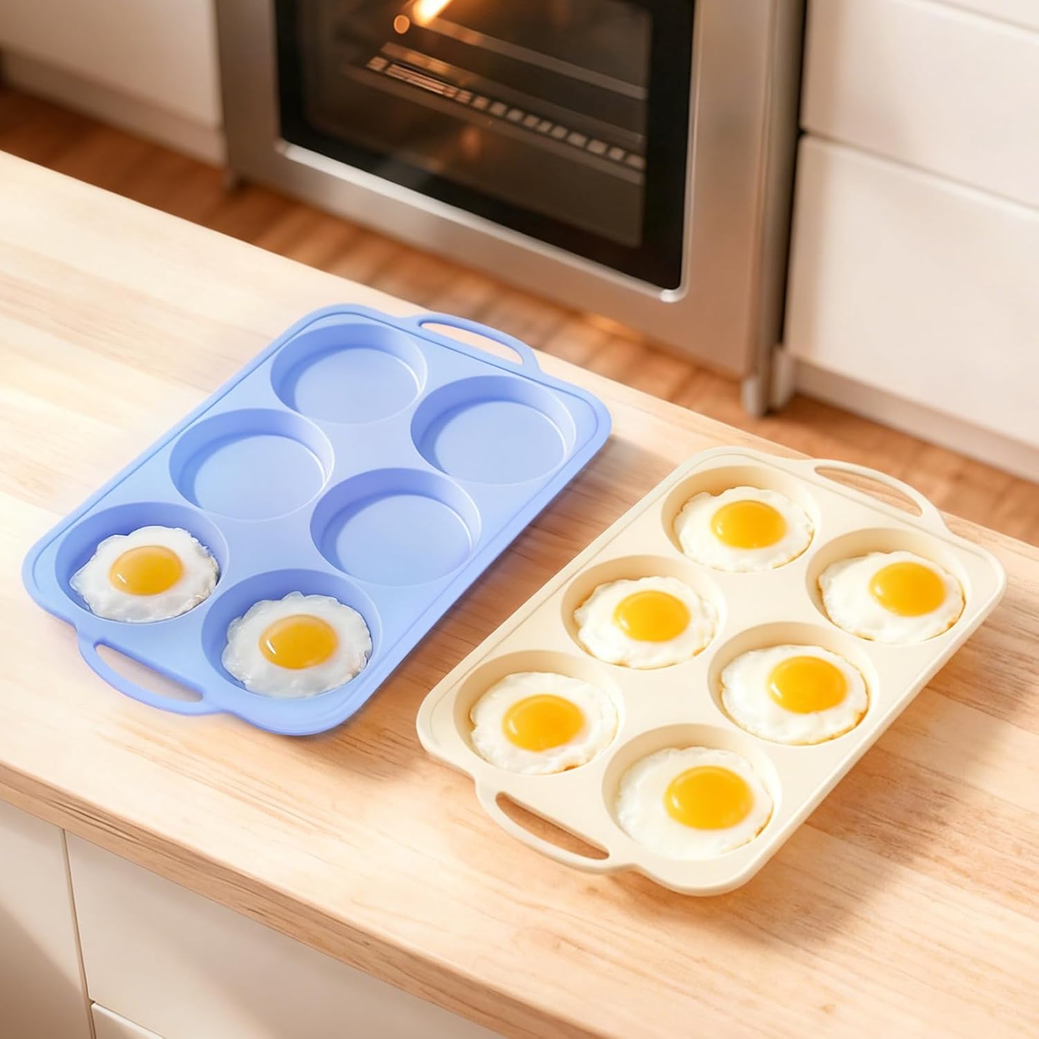 Silicone Egg Pan Oven: 2 Packs 4 Inch Silicone Pancake Pan 6 Cup with Handles - Nonstick Egg Griddle Mold for Baking Eggwich Breakfast Sandwiches Burgers - for Family Office-worker Homemade
