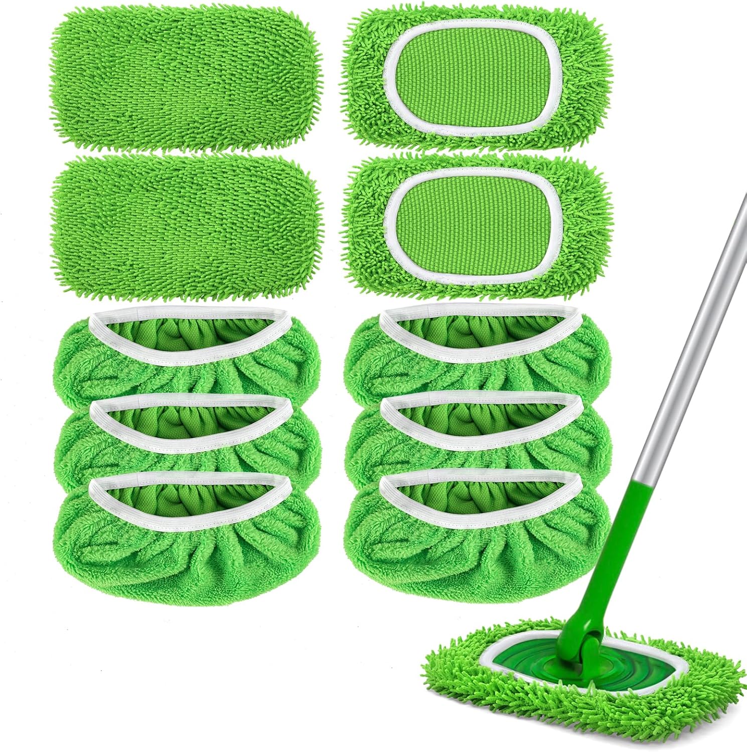 4+6 Pack Reusable Microfiber Mop Pads Compatible with Swiffer Sweeper- Dry Sweeping Cloths & Wet Mopping Cloths - Washable Wet Pads Refill for Mopping Floors Mop is not Included