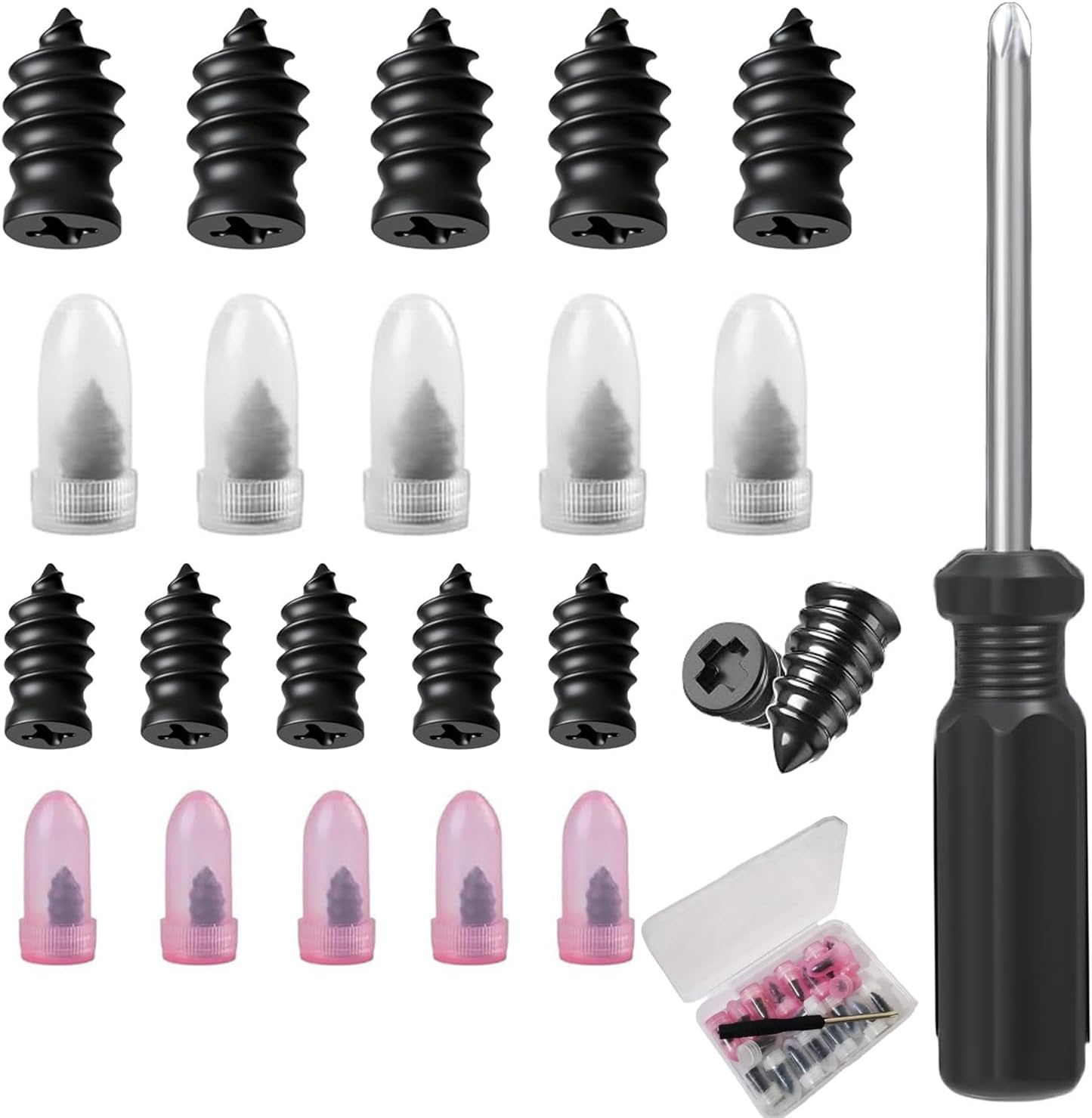 Tire Repair Nails Kit with 2 Sizes, Screw in Tire Repair Plugs with Box and Screwdriver, Fast Self-Service Tire Repair Tools for Car, Motorcycle, Truck, Tractor 20 pcs
