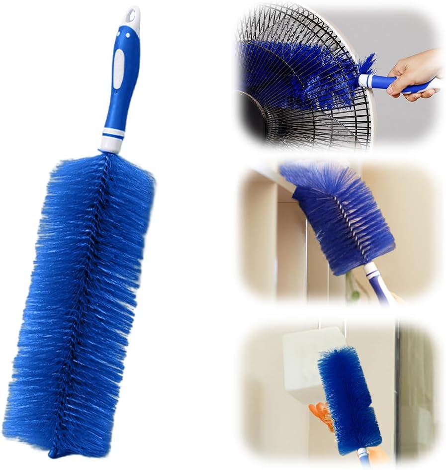 Fan Cleaner Brush, 2025 New Bendable Dusting Brush for Electric and Blind, Reusable Microfiber Dust Collector, Non-disassembly Cleaning Blue
