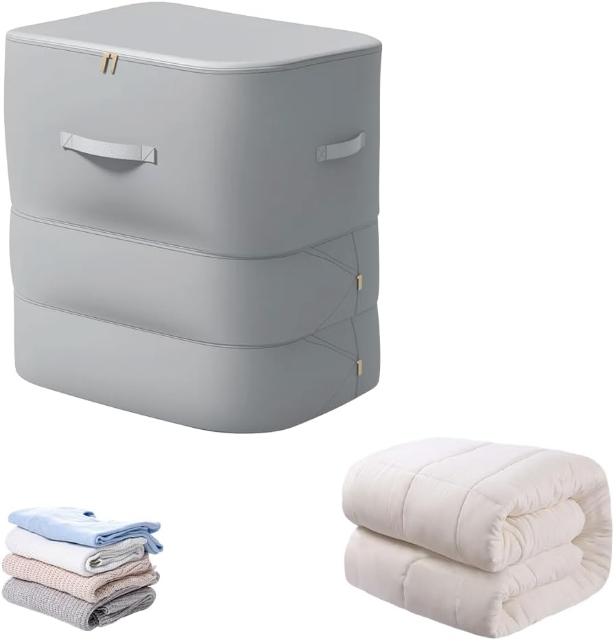 Multifunctional Comforter Storage Bag, 2026 New Ultra Space Saving Self Compression Organizer, for Comforters, Clothes, Blankets, Home Organization Mt Haves Gray, X-Large