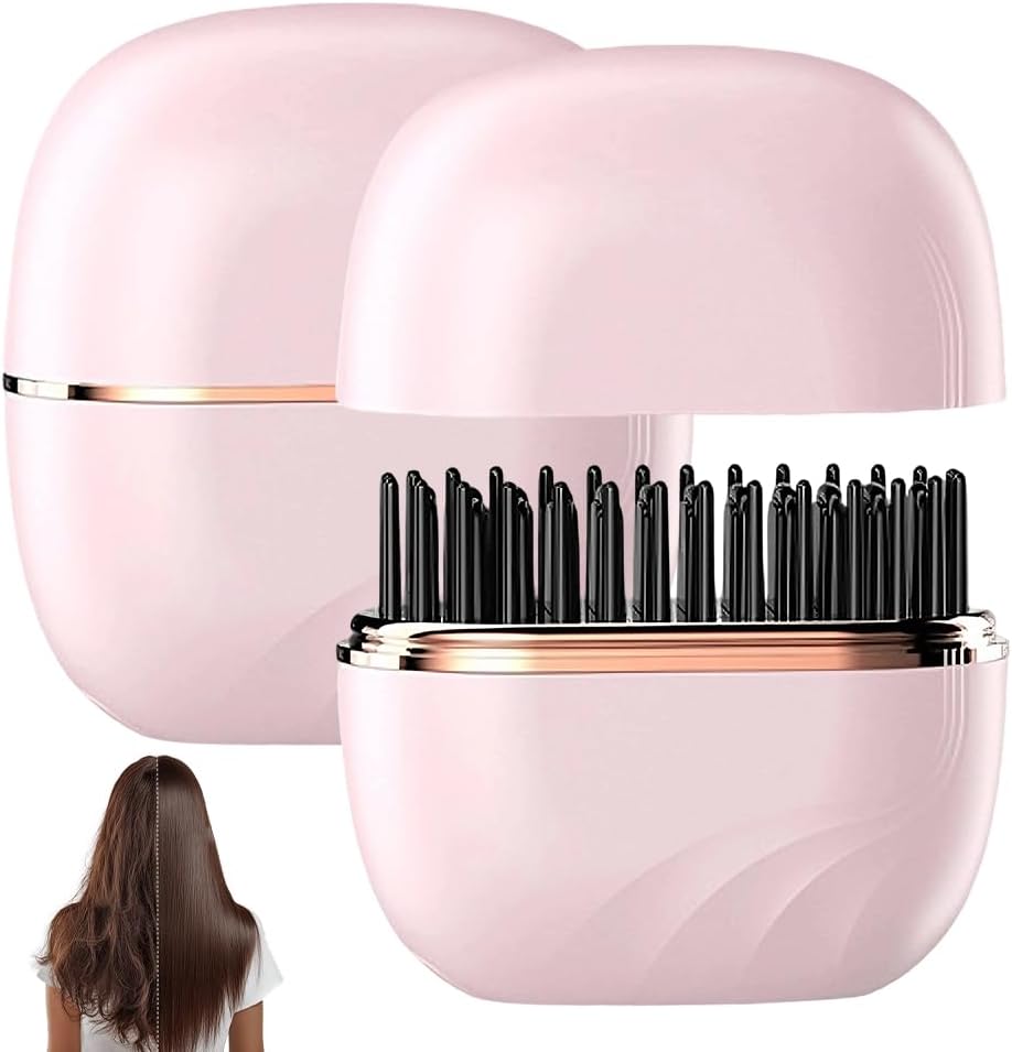 Mini Hair Straightener, Rechargeable & Cordless 3-Temp Hot Brh, Portable Styler for Smoothing, Volumizing & Straightening, Perfect for Travel, Home, On-The-Go Pink
