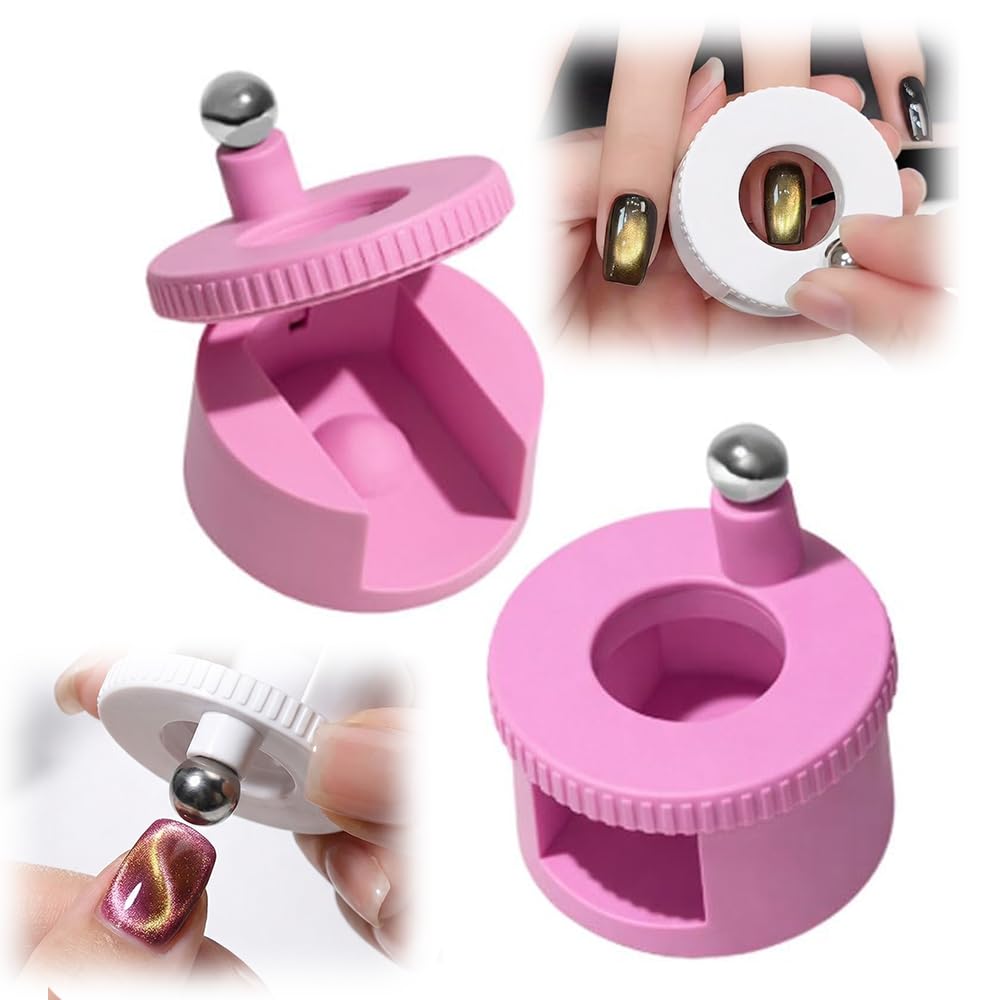 2026 New Rotating Cat Eye Magnet, Beginner-Friendly Nail Tool with Magnetic Force, Easy DIY Glossy Cat Eye Effect Pink - Steel Ball