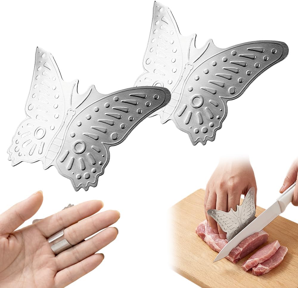 Stainless Steel Finger Guard, 2026 Upgrade Finger Protector for Cutting, Cute Butterfly & Bear Styles Safe Slicing Tool for Chopping Dicing Kitchen Food Prep Butterfly-2PCS