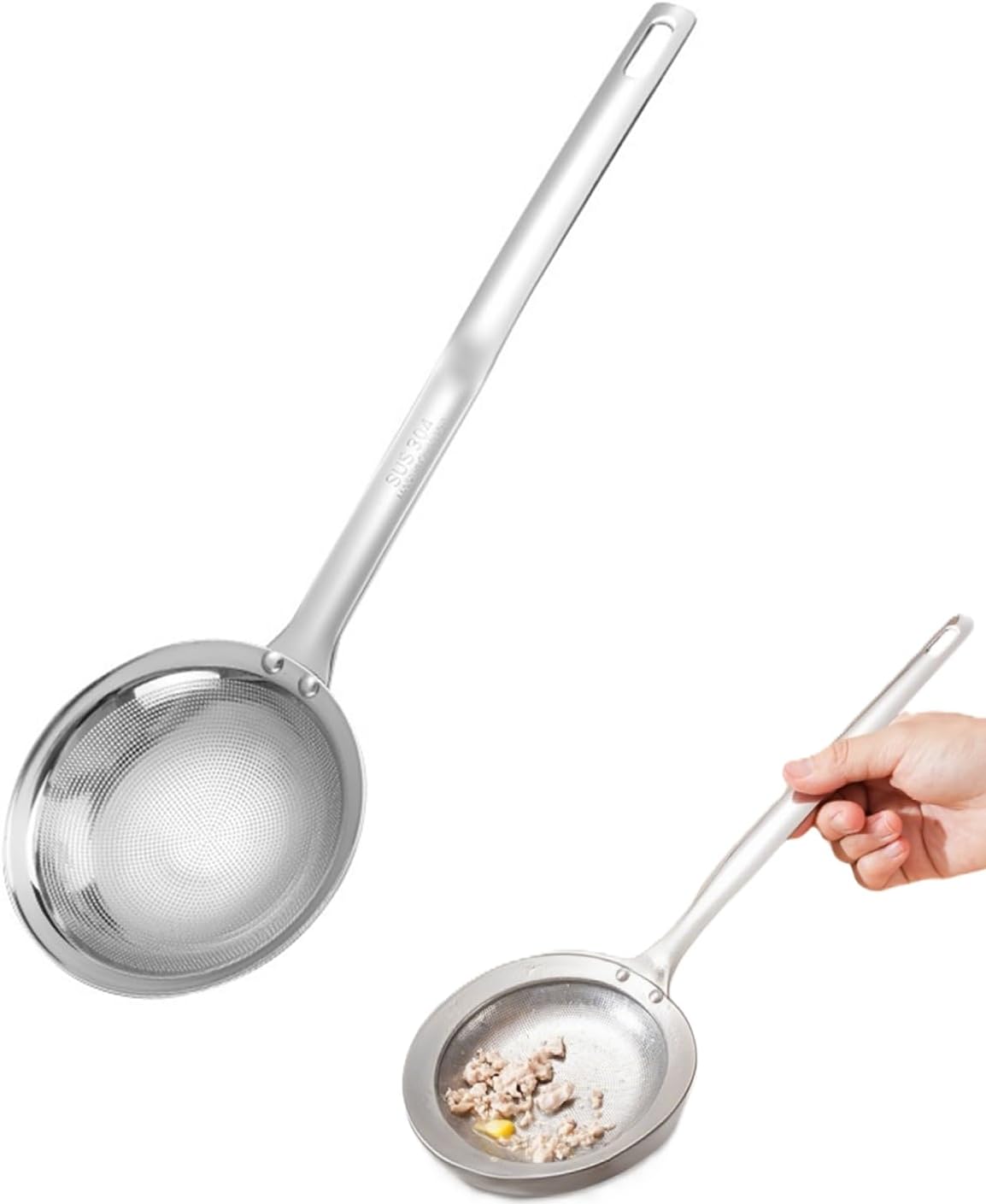 Fine-Mesh Kitchen Strainer - 2026 Upgraded Stainless Steel Sieve with Handle, Multi-Purpose Strainer for Cooking, Baking & Liquid Filtering, Oil Skimming Spoon, Kitchen Tool Small