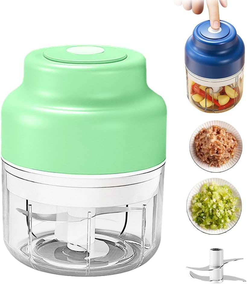 2026 Upgrade Electric Garlic Chopper, Mini Portable B Charging Food Processor & Vegetable Chopper, Veggie Grinder for Garlic, Onion, Nuts, Herbs Green, 250ml