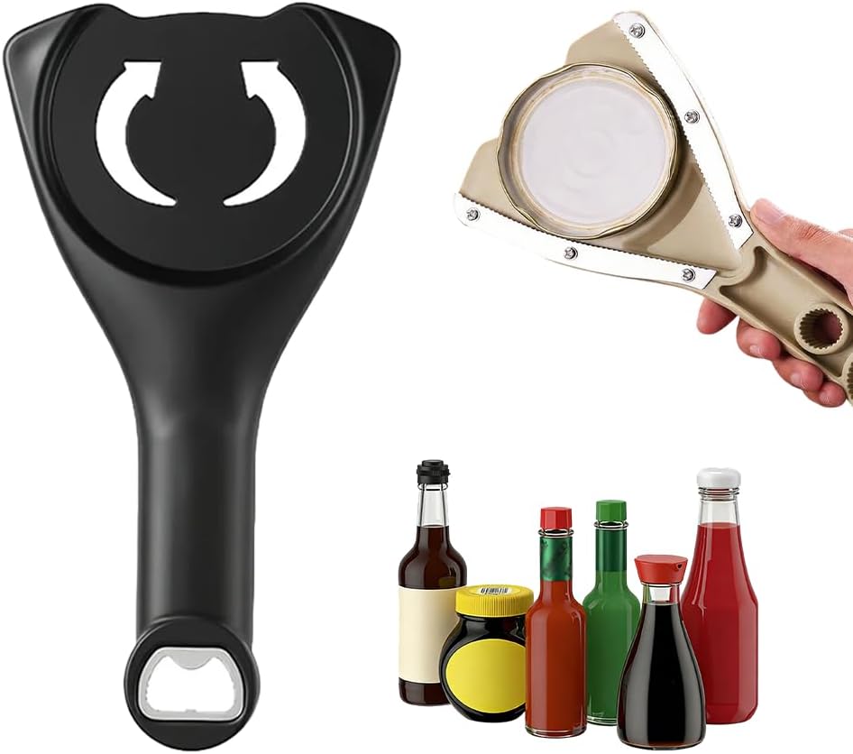 2026 New 3-in-1 Jar Opener, Adjtable Stainless Steel Lid Remover, Multi-Function Opener for Jars, Bottles & Cans with Non-Slip Grip Black