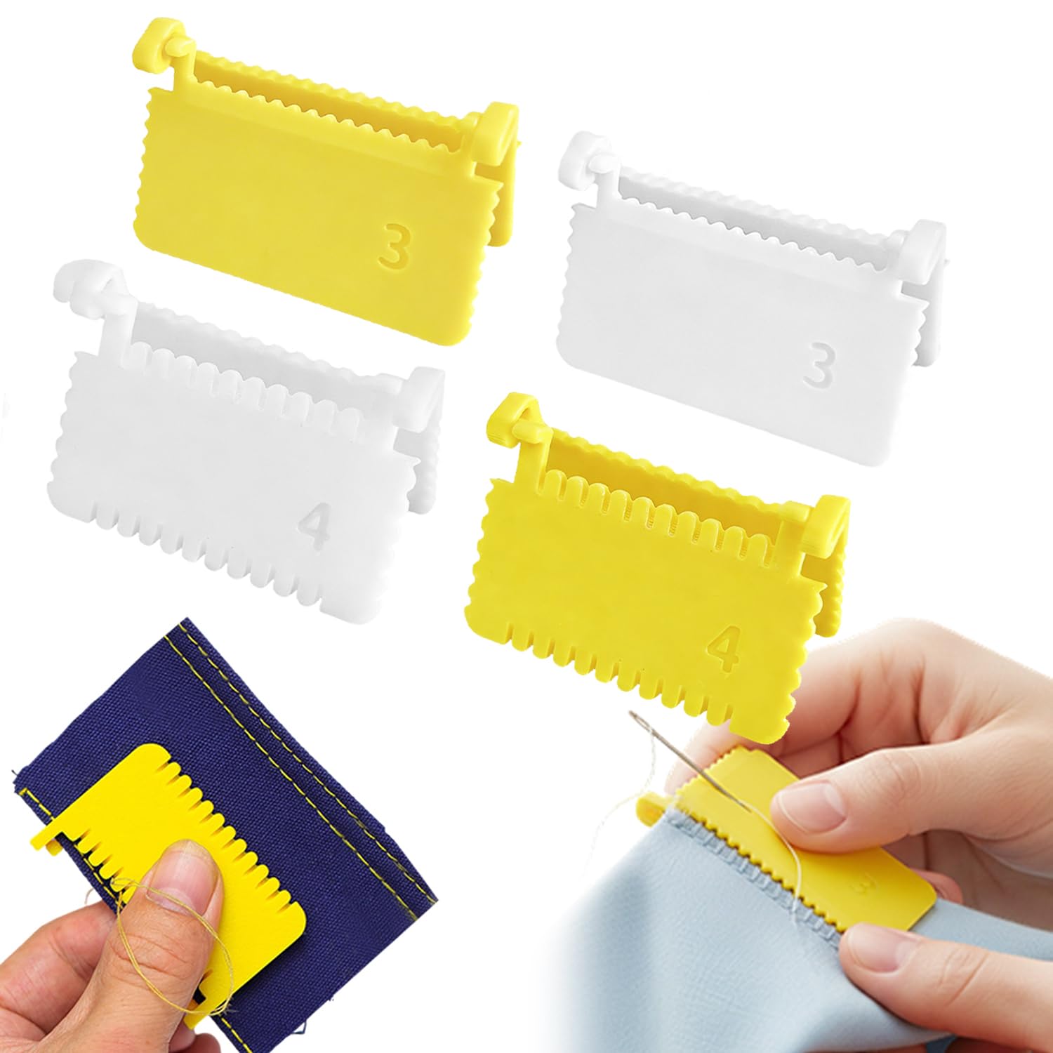 4Pcs Clip-On Sewing Edge Guide, Hand Edge Stitch Lock and Sewing Gauge for Even Stitches, Quilting Templates with 3mm, 4mm Spacing Set