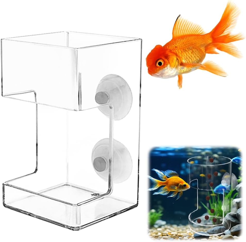 No Mess Aquarium Feeder, 2026 New Acrylic Clear Fish Tank Feeder with Suction Cup, Preventing Food Scattering Square
