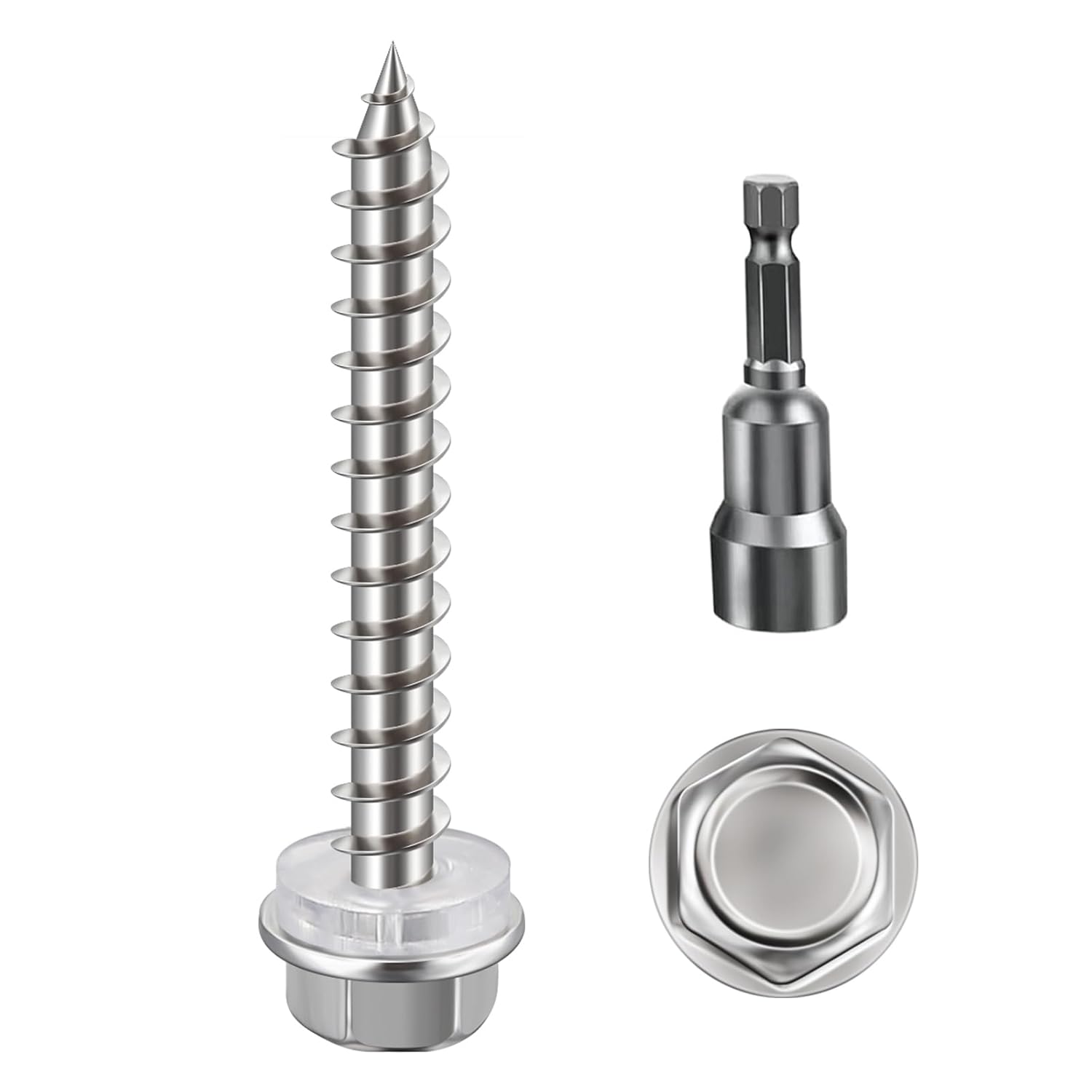 200Pcs #10x1-1/4 Self-Tapping Screws for Wood 410 Stainless Steel Hexagon Head Quick Tapping