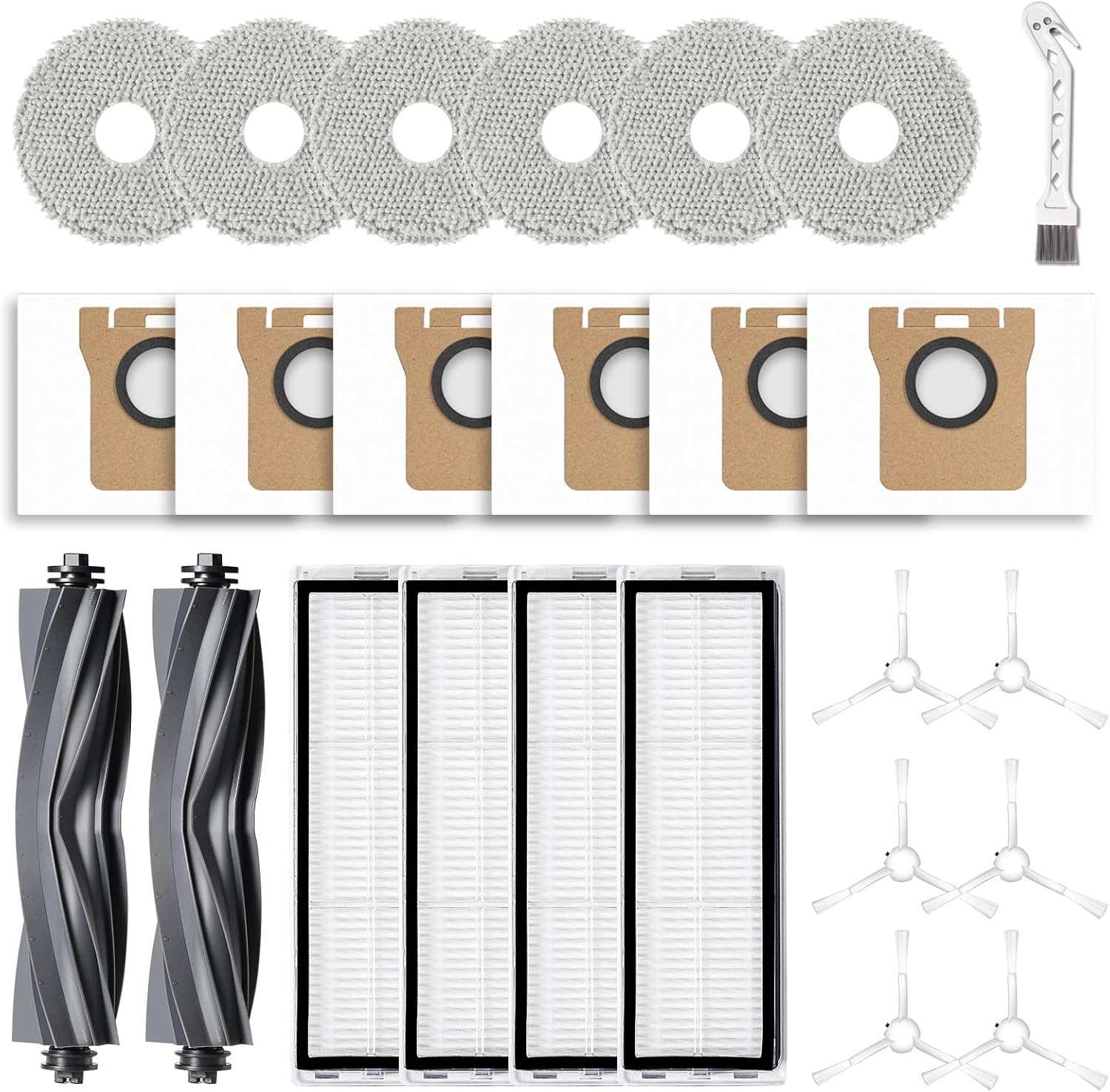 24Pcs Replacement Parts for Dreame L10s Ultra/L10 Ultra Vacuum Cleaner Accessories Kit, 2 Main Brh, 4 HEPA Filters, 6 Mop Pads, 6 Dt Bags, 6 Side Brhes Not for L10s Pro Ultra Heat