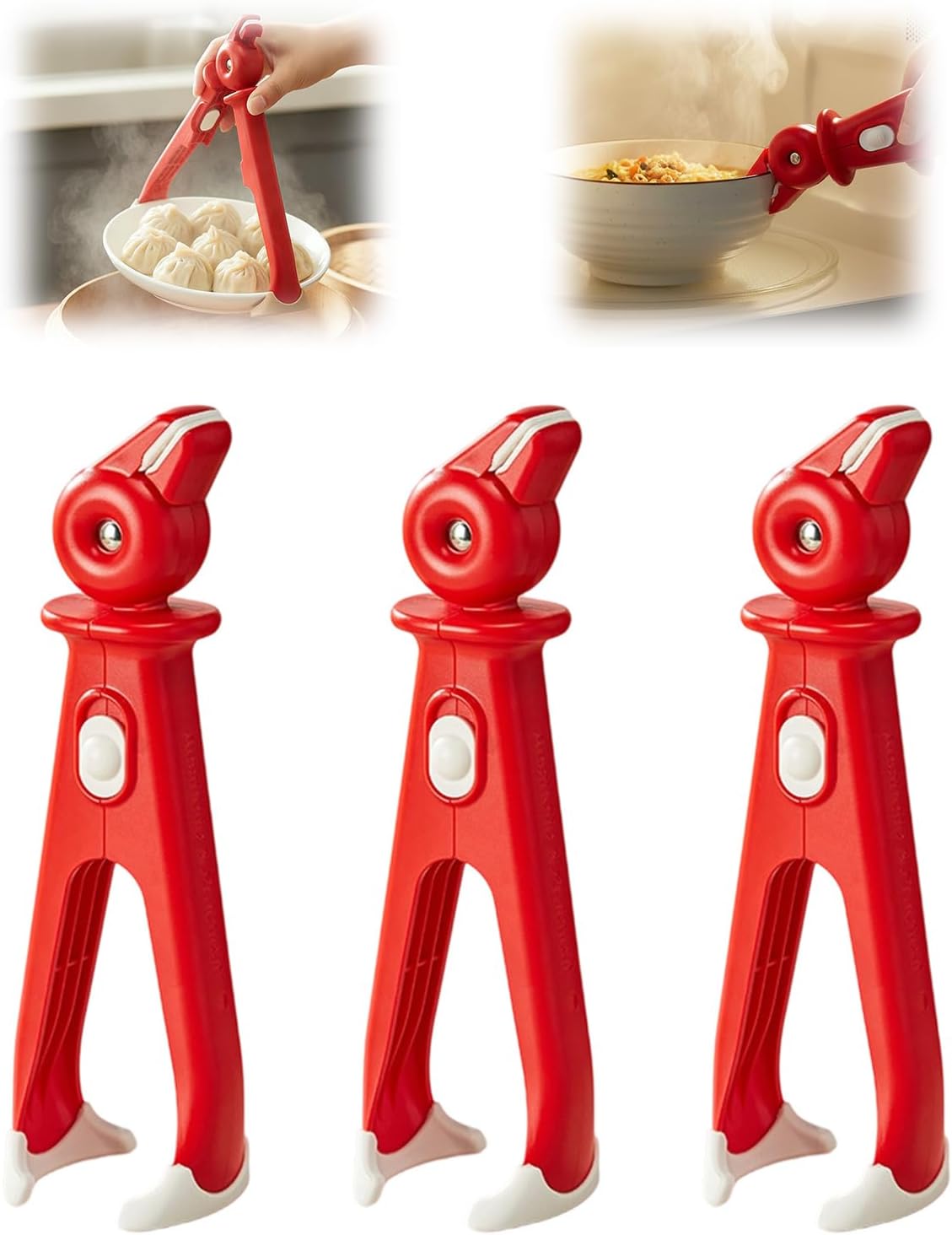 3 Pcs Hot Plate Grippers, Upgraded Bowl Gripper for Kitchen, Multi-Purpose Non-Slip Gripper Tongs for Microwave, Oven, Air Fryer, Steamer, Pots & Bowls Red