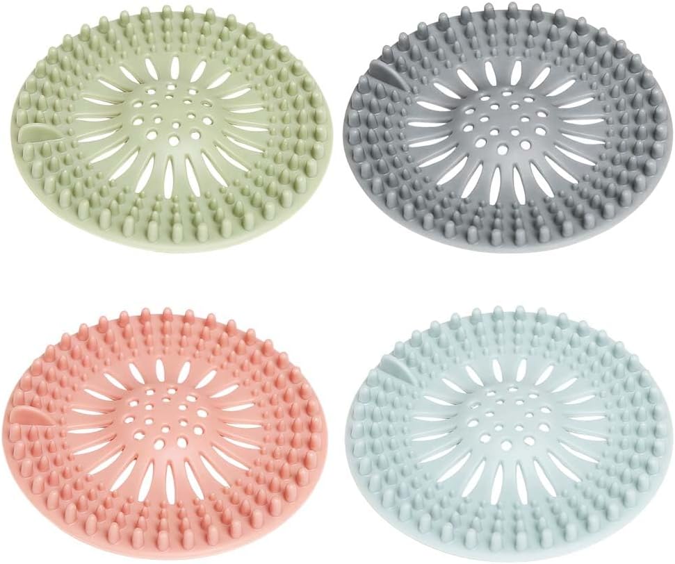 Hair Catcher Shower Drain, Silicone Sink Drain Strainer, Durable Easy Clean Drain Covers for Sink, Kitchen, Bathtub and Bathroom Drains Set, 4 pcs