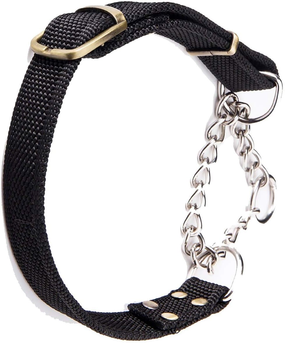 Stainless Steel Nylon Chain Martingale Collar Comfort Heavy Duty Large Dog Collar Escape Perfect for Training Walking Running and High Activities 250lb Pull Proved Large, Black