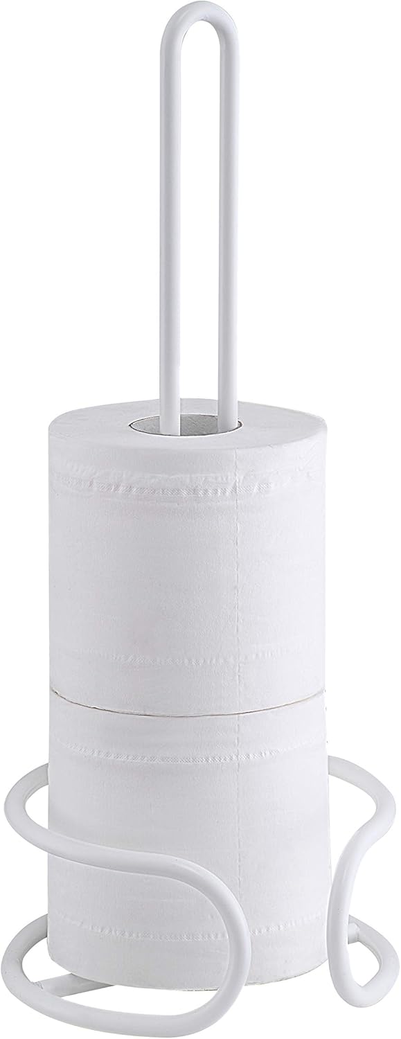 Heavy Gauge Toilet Paper Holder Stand – Freestanding Tissue Roll Storage for 3 Rolls – Durable Steel with Rt-Resistant White Finish – Easy Assembly with Tools Included