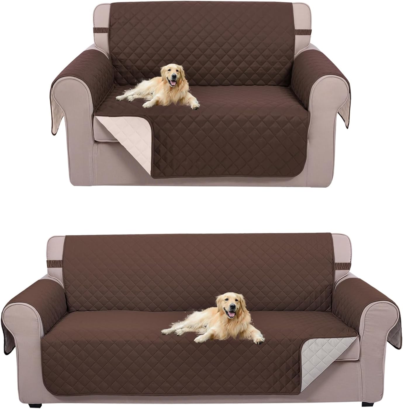 UNICE Home Reversible Sofa Cover Bundle Loveseat Cover Sofa+Loveseat Small, Coffee