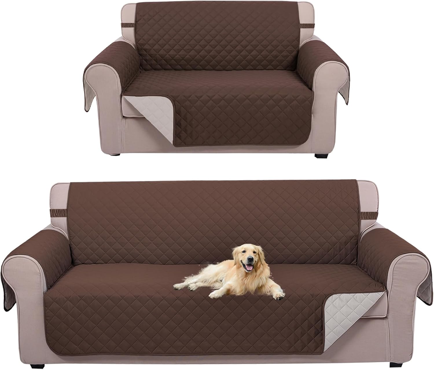 UNICE Home Reversible Loveseat Cover Bundle Oversized Couch Cover XL Sofa+Loveseat, Coffee