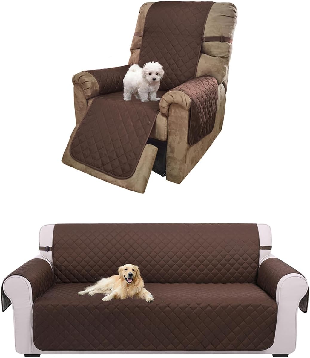 UNICE Home Reversible Sofa Cover Bundle Chair Cover Sofa+Chair, Coffee