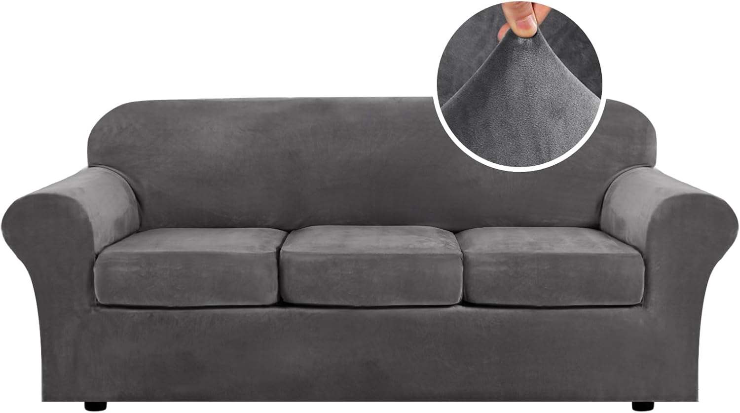 4 Pieces Thick Velvet Sofa Covers Couch Covers for 3 Chion Couch Sofa High Stretch Slipcovers Furniture Protector Form Fit Luxury Couch Cover for Dogs Width Up to 90 Inch Sofa,Grey