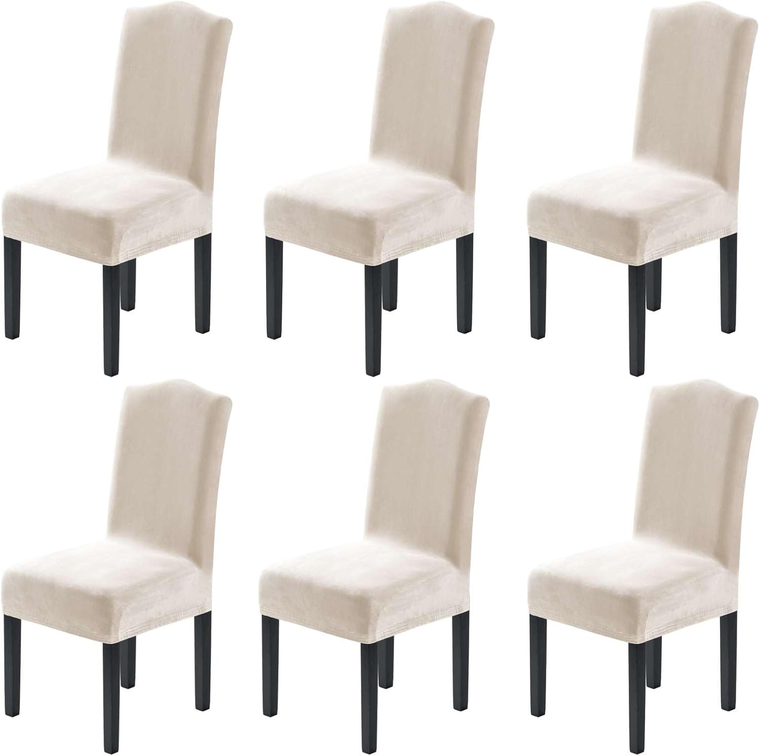 Dining Chair Covers Velvet Stretch Chair Covers for Dining Room Set of 6 Parson Chair Slipcovers Chair Protectors Covers, Soft Thick Solid Velvet Fabric Washable, Ivory