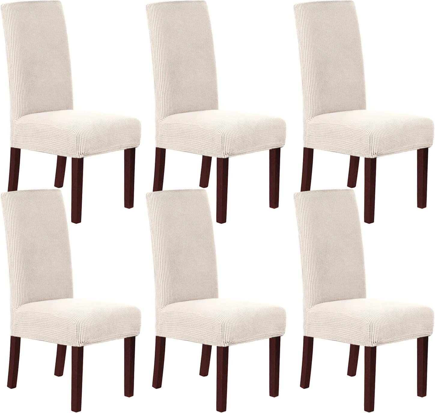Stretch Dining Chair Covers Set of 6 Chair Covers for Dining Room Parsons Chair Slipcover Chair Protectors Covers Dining, Feature Textured Checked Jacquard Fabric, Ivory