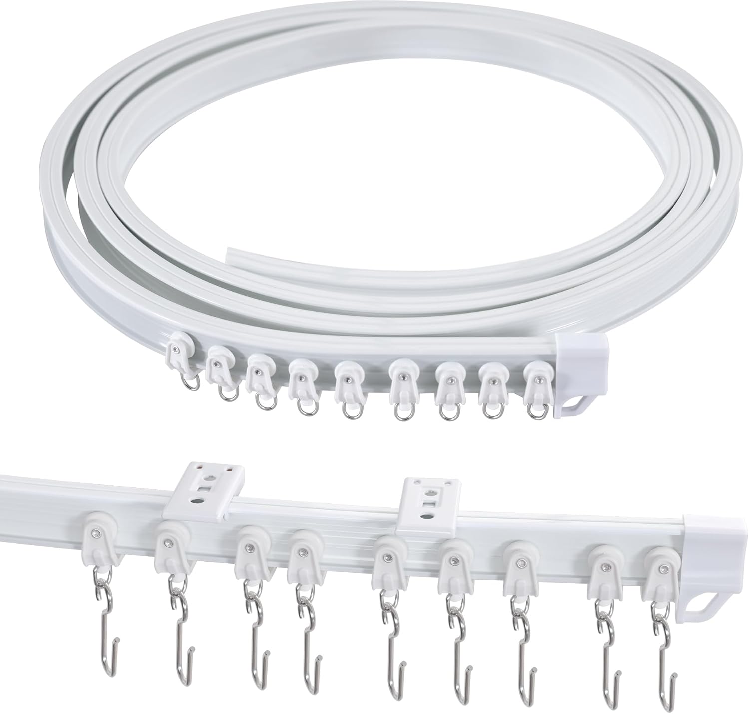 Ceiling Curtain Track Flexible Bendable Ceiling Mount for Curtain Rail 16.4ft 5M Room Divider Curtain Track Systerm for RV Bay Window Curved Curtain Track for Bunk Bed Curtain, White