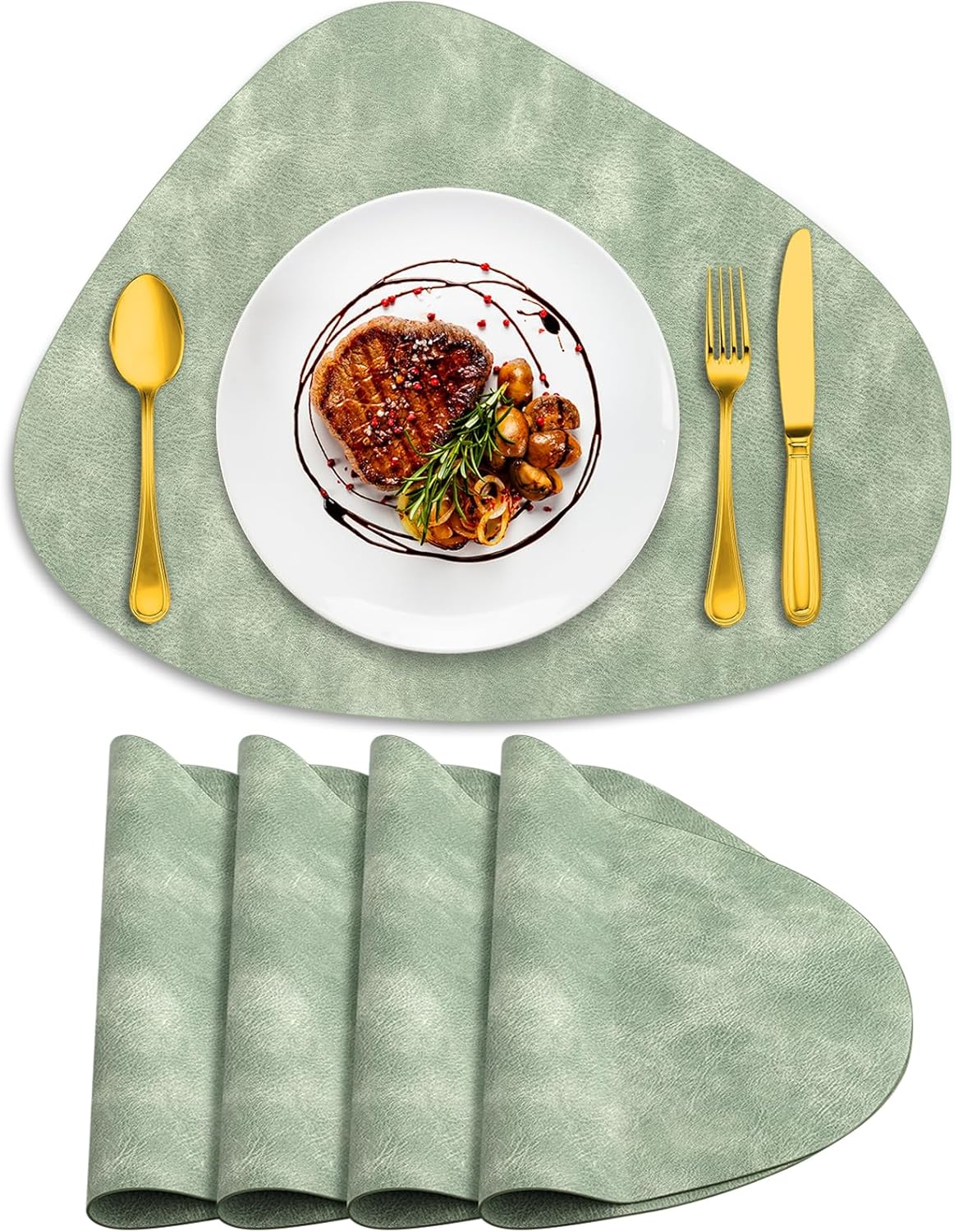 Placemats, Heat Resistant Round Placemats Set of 4 Washable 13 x 17 Inch, Waterproof Table Mats Wipeable for Kitchen, Dining Room Table Christmas Decor, Green
