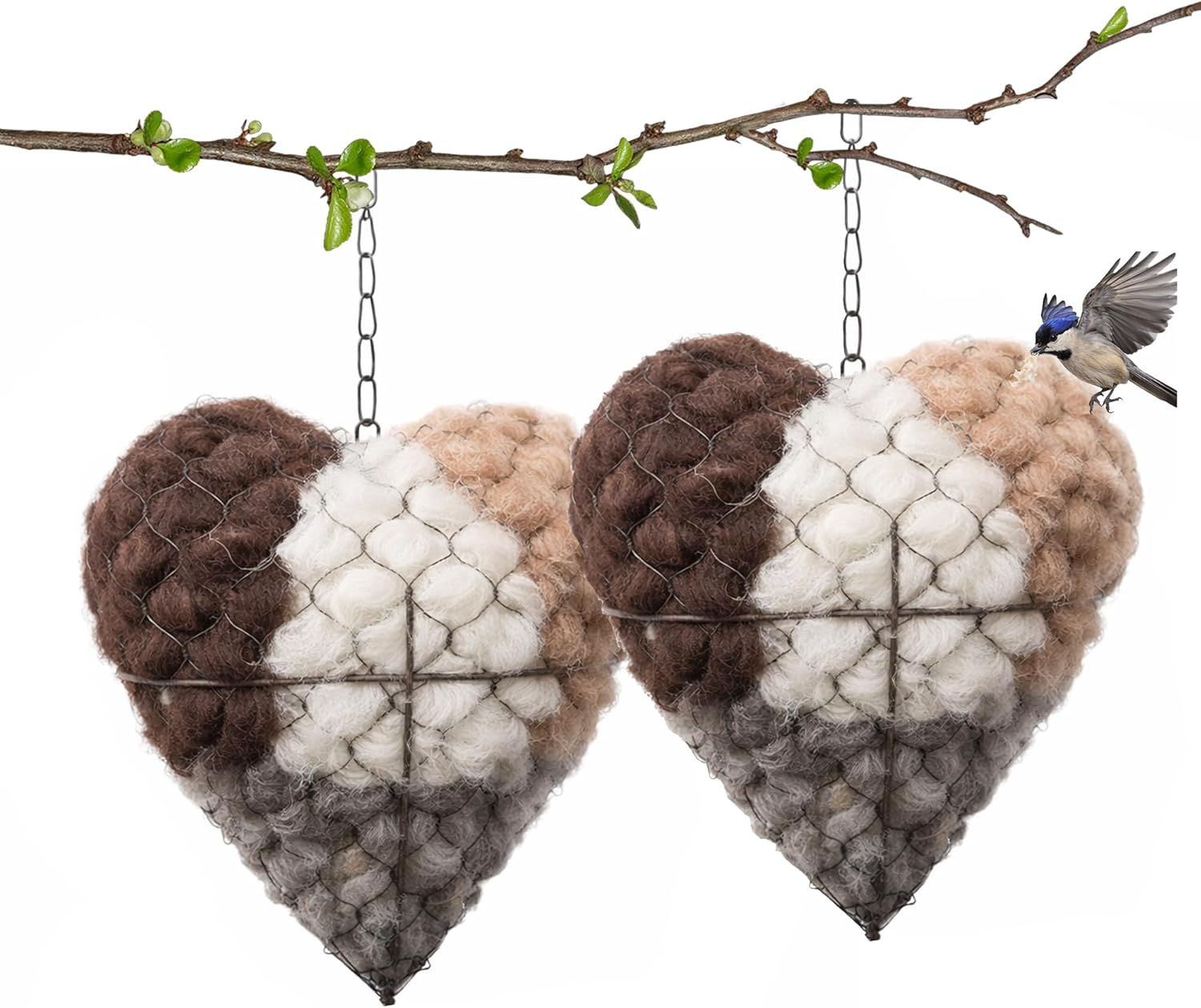 2PCS Alpaca Fiber Bird Nesting, Handmade Alpaca Fiber Bird Nesting Heart Stuffable , 3 Bags of Nesting Materials, Warm Nests for Winter Birds, for Home Gardens and Wild Birds 2 PCS