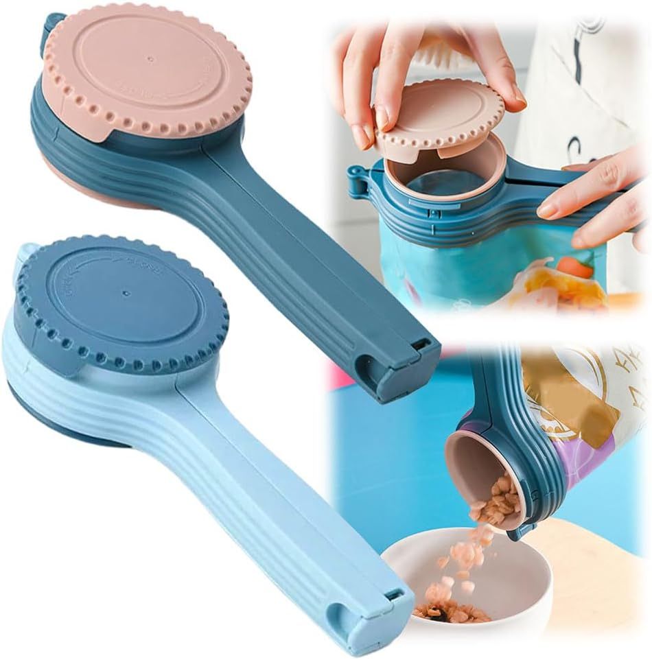 Bag Clip with Pour Spout, Food Bag Sealing Clip, Reusable Plastic Cap Sealer for Snack 2