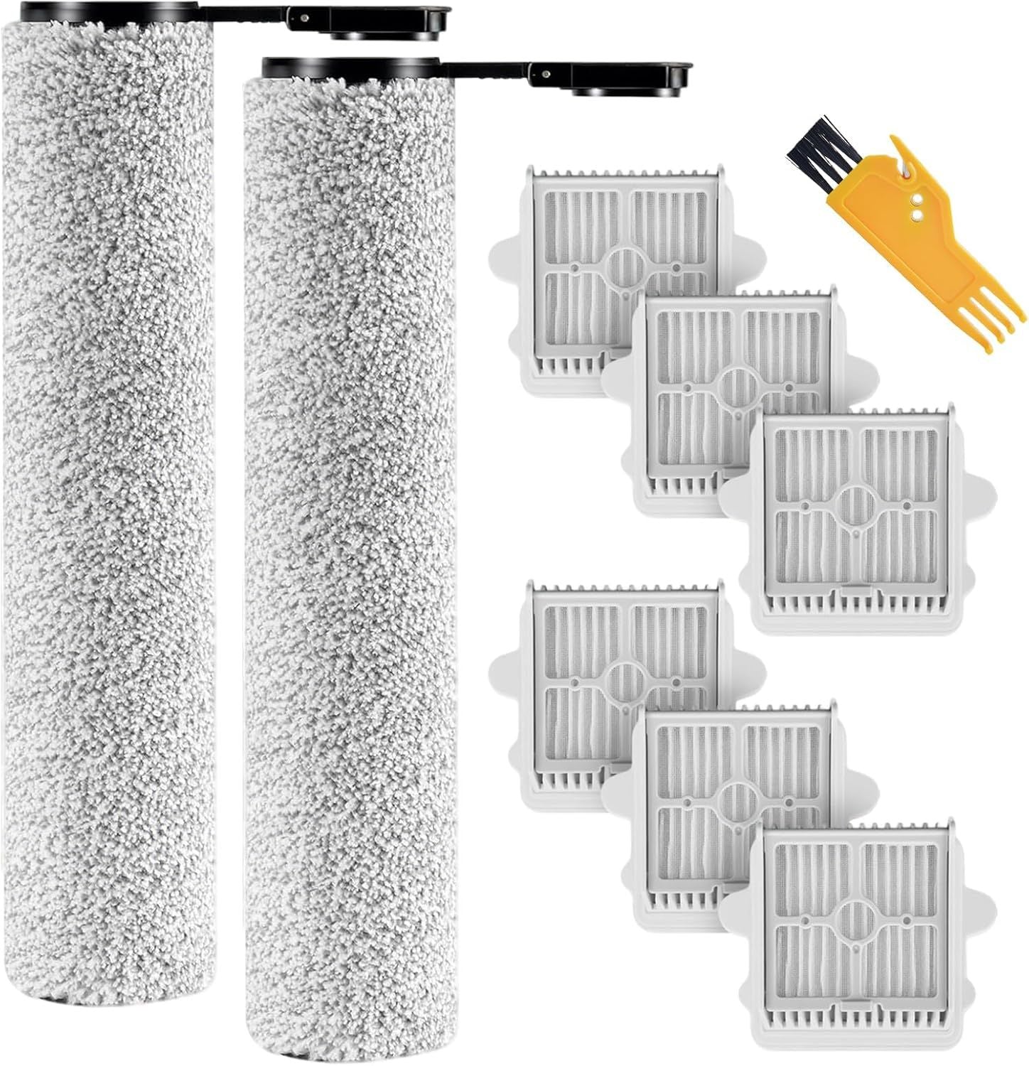 Soft Roller Brush and Vacuum Filter Replacement Compatible with Roborock F25/ F25 ACE/ F25 ALT/ F25 LT/ F25 RT Cordless Wet Dry Vacuum Cleaner, 2 Roller Brush + 6 Filters + 1 Cleaning Brush