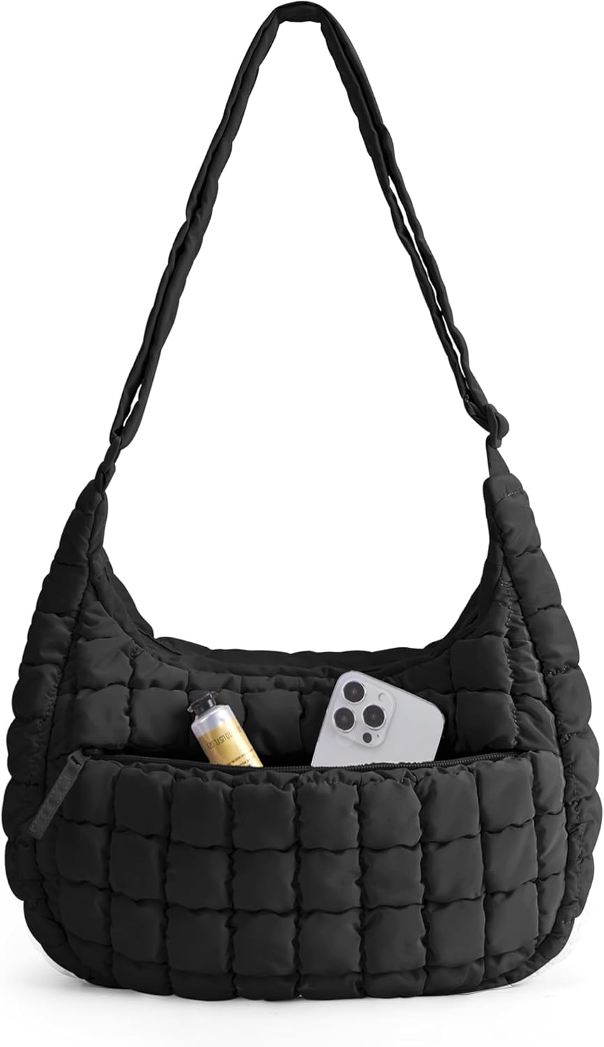 Quilted Crossbody Bag for Women, Lightweight Puffer Purse for Travel, Daily Use & Work | Water-resistant, Puffy Shoulder Bag, w/ Adjustable Strap, Light & Comfortable, Hands-free Bags, Travel Essentials