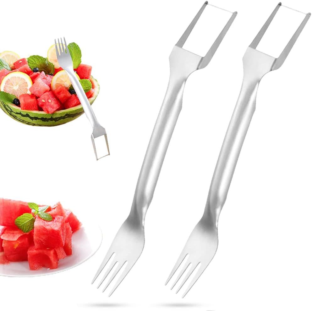 2-in-1 Watermelon Fork Slicer, Stainless Steel Fruit Cutter Watermelon Cutter Slicer Tool 2