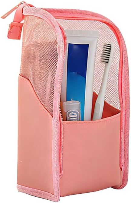 Standing Toiletry Bag, 2026 New Portable Lightweight Travel Toiletry Bag Nylon Travel Toothbrush Storage Hanging Travel Toiletry Bags for Cosmetic, Toothbrush, Toothpaste 1, Pink