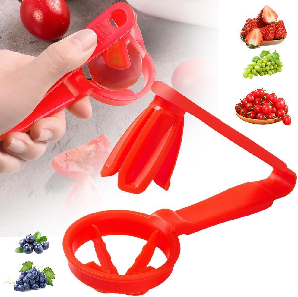 Cherry Tomato Strawberry Slicer, 2024 New Grape Cutter Grape Slicer for Toddlers, Grape Cutter Quarter Fruit Slicer tool for Vegetable Fruit Salad Cake Decoration Red