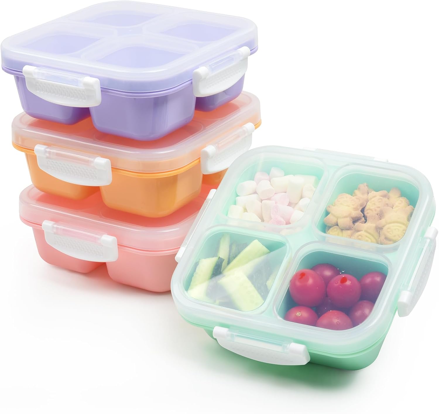 EONJOE 4-pack Small Snackle Box Container Dishwasher Safe Bpa Free 4 Compartments Snack Containers for Travel Road Trip Kids School Adult Work