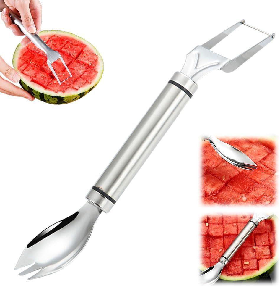 2-in-1 Stainless Steel Fruit Cutter Watermelon Cutter, Watermelon Slicer Cutter Summer Watermelon Cutting Artifact for Kitchen DIY 1