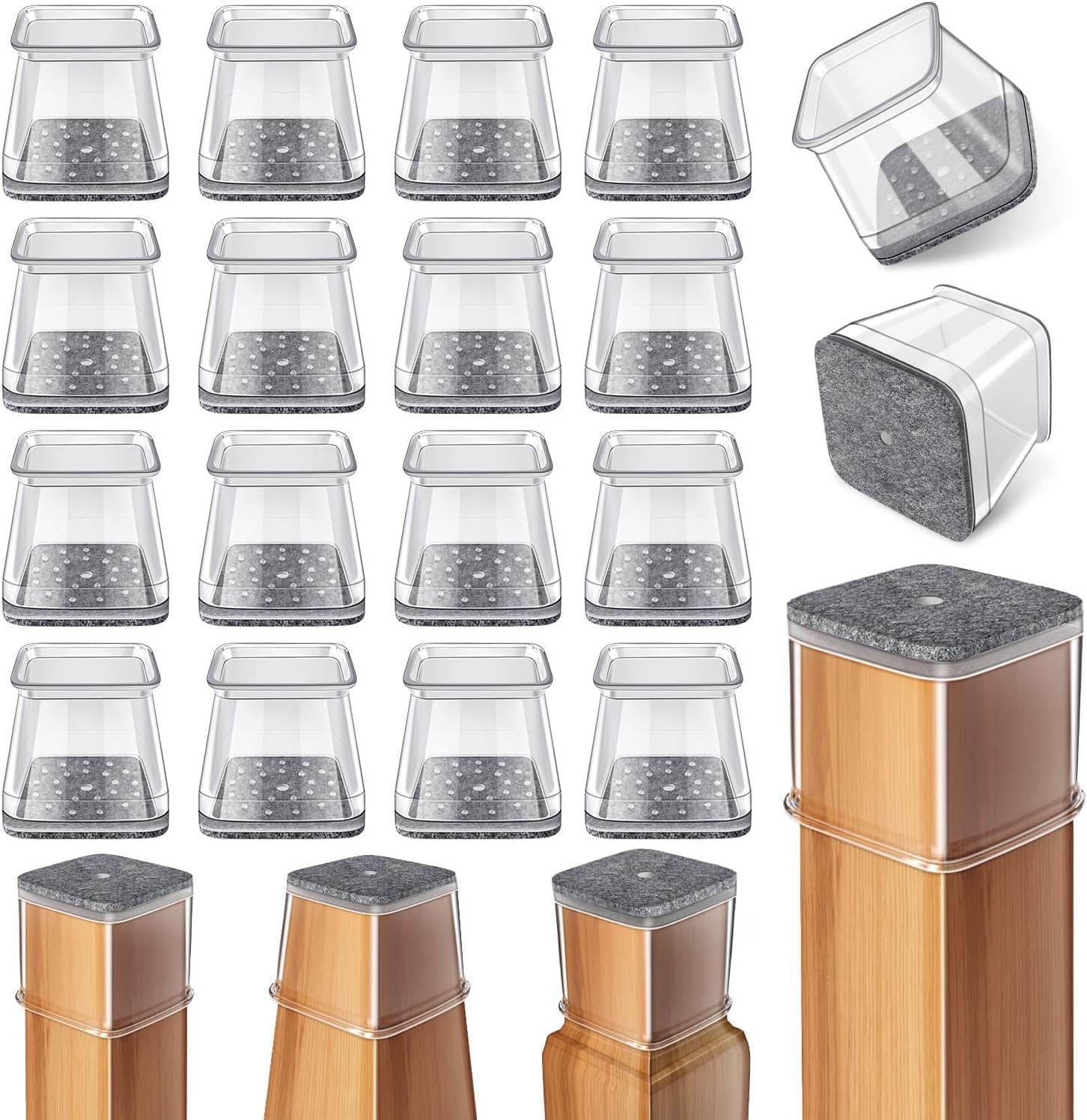 Ansible 24 Pcs Chair Leg Floor Protectors Square, Silicone Felt Furniture Leg Pads Caps Covers for Hardwood Floors Fit:1-1/16" to 1-5/8"