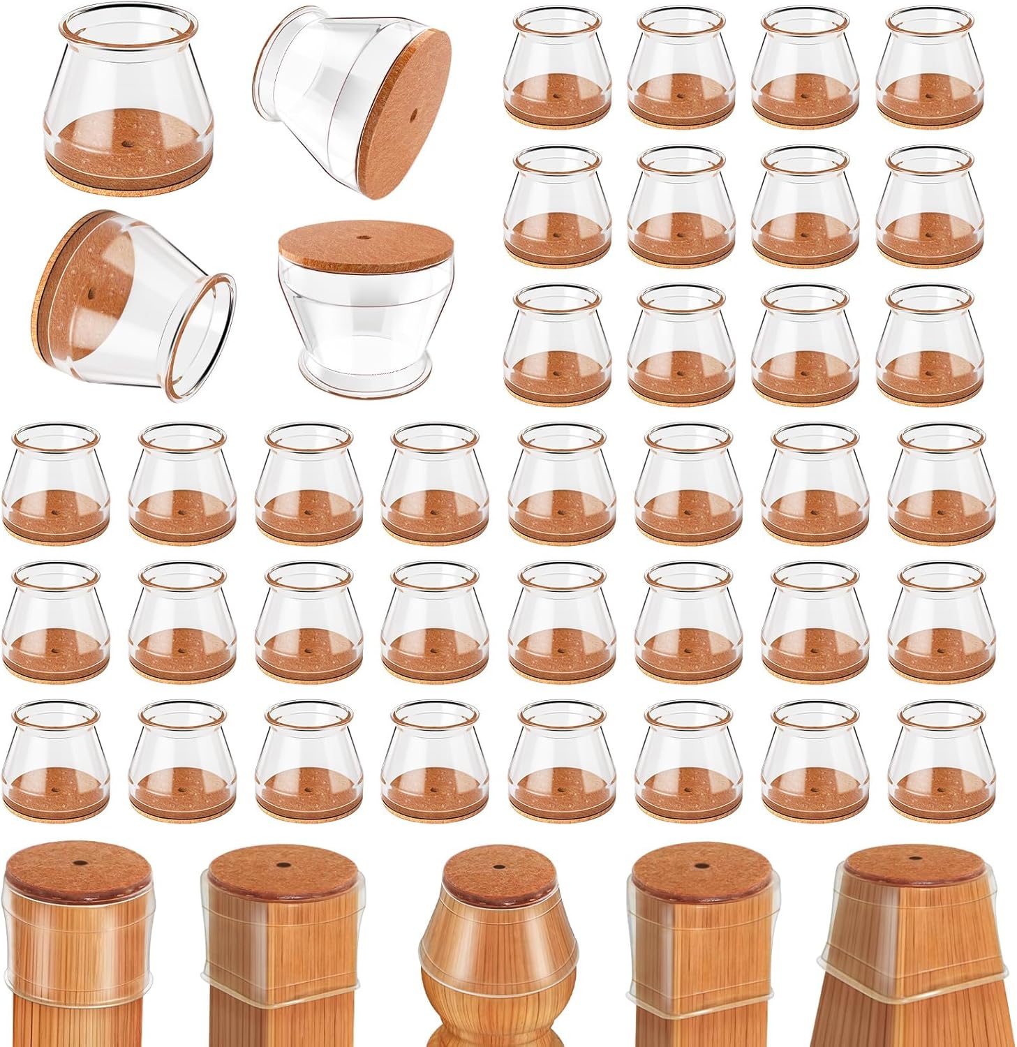 Ansible 36 Pack Chair Leg Floor Protectors for Hardwood Floors, Silicone Felt Covers Pads Caps, Protect Wood Furniture Feet Floors Noise Reduce and Scratch Universal Large & Clear
